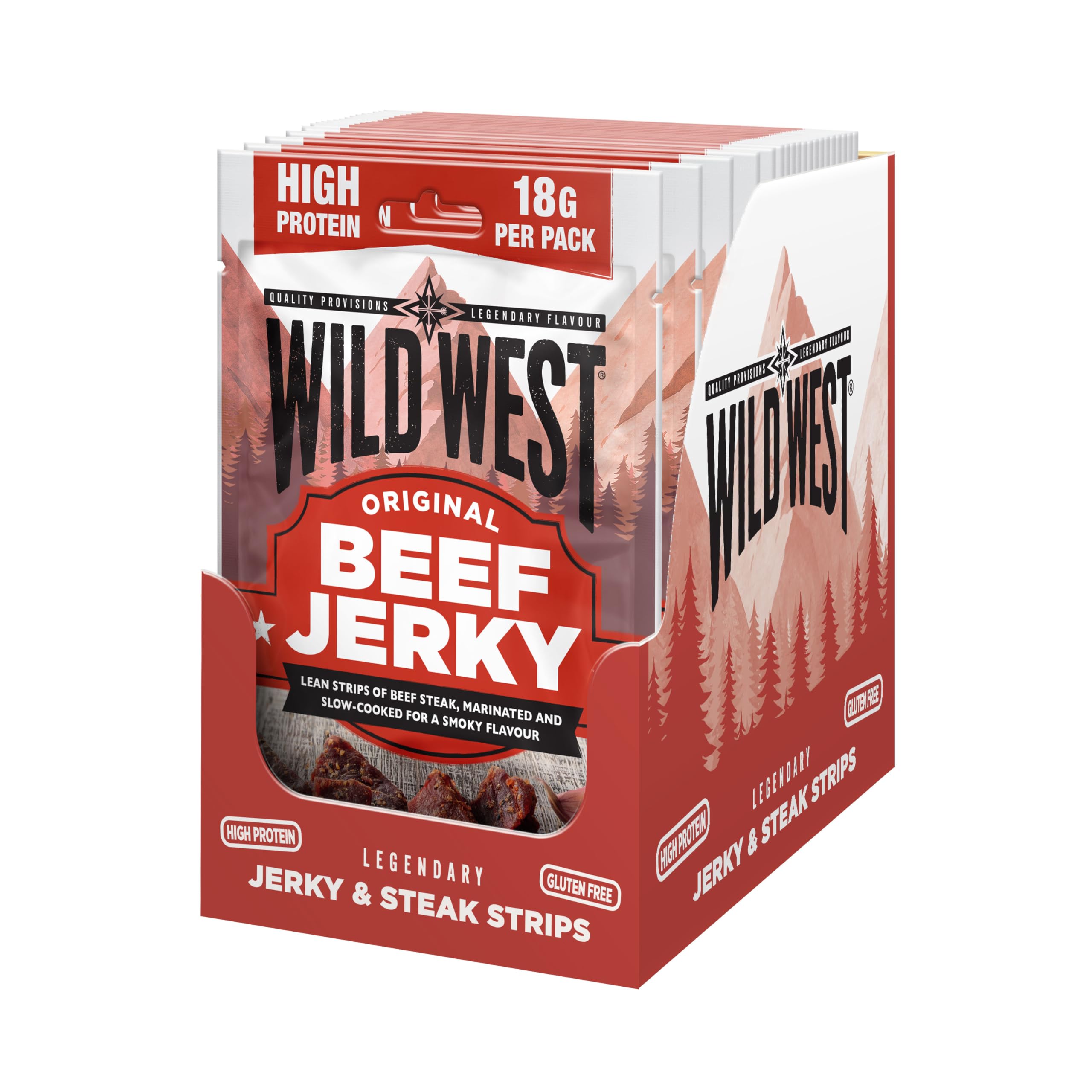 Wild West Original Beef Jerky 12 × 60g – High Protein Gluten Free Snack – No Added MSG – Ideal for Gym, Travel, Hiking & Everyday Energy