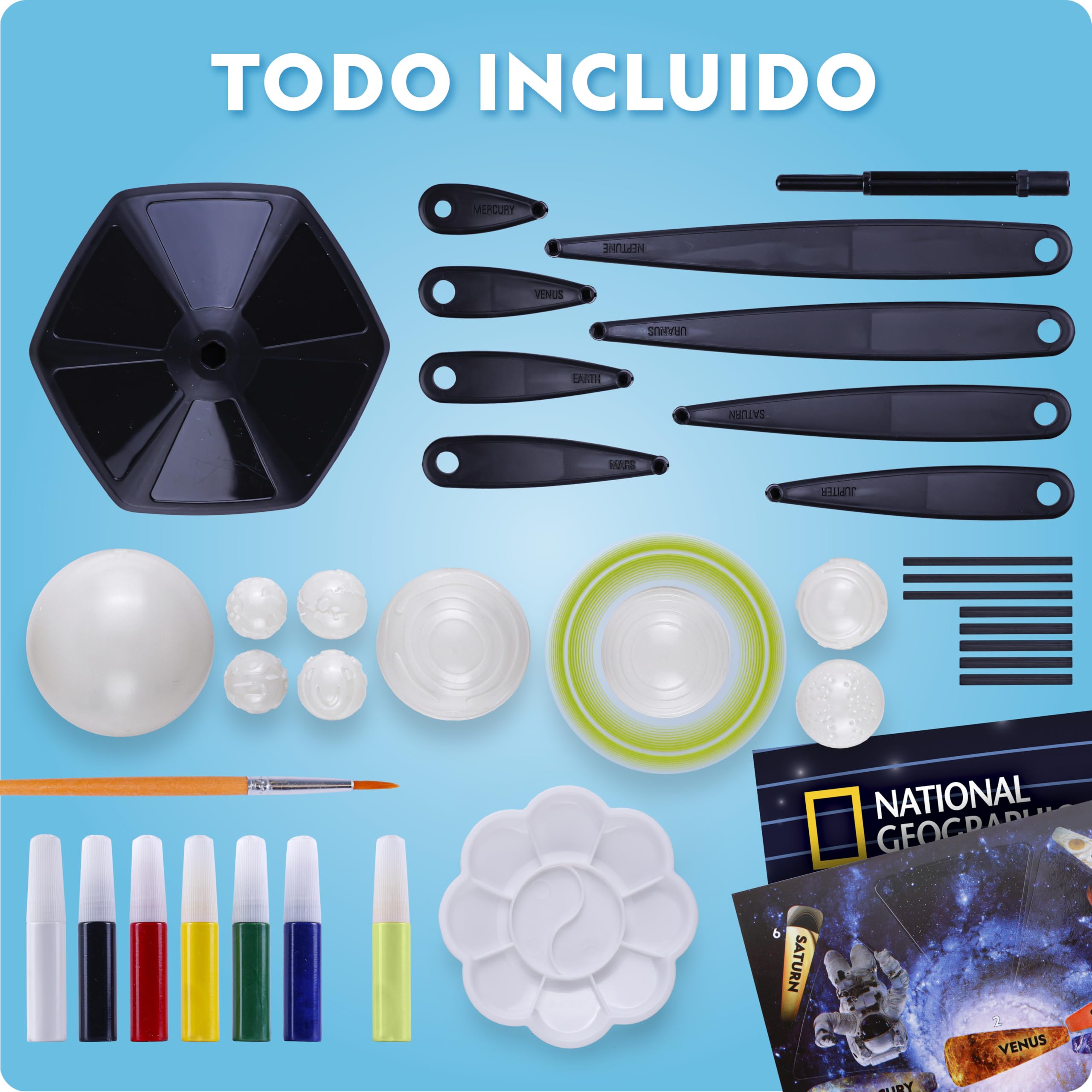National Geographic Modelo de Sistema Solar Que Brilla en la Oscuridad para Niños – Construye y Pinta un Modelo 3D con Brazos Móviles, Proyecto CTIM para Niños de 8-12 Años
