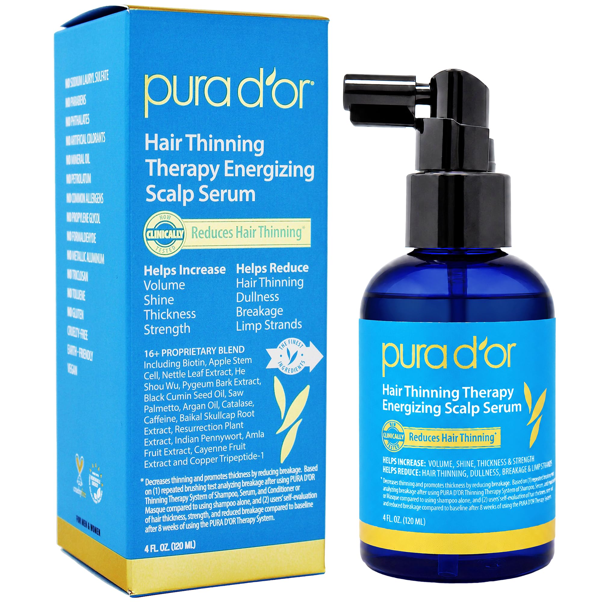 Pura D'Or Terapia de adelgazamiento del cabello del cuero cabelludo energizante serum revitalizante (120 ml) una infusión de aceite de argán, para todos los tipos de pelo (embalaje puede variar)
