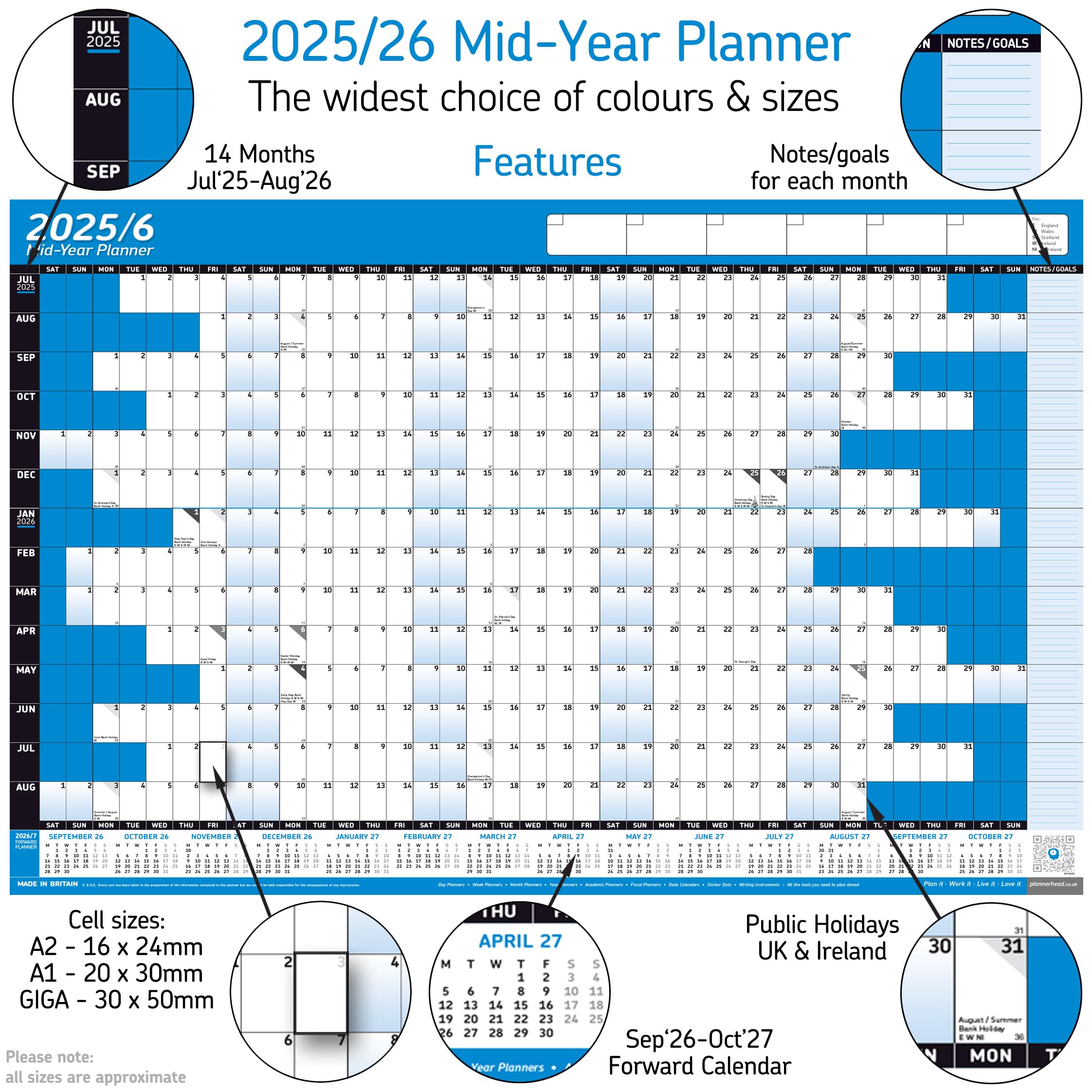 Academic Wall Planner 2025/2026 – A1 Dry Erase Mid Year Wall Planner 2025-2026 - 12 Month Office, University, School, Teacher Calendar 25/26 – Folded Boxes Edition - View #2