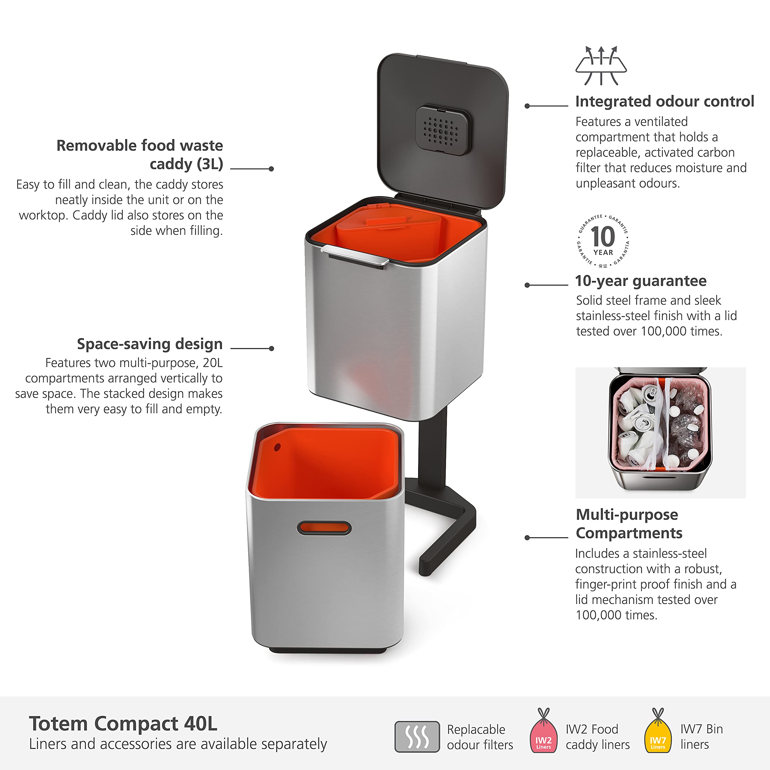 Joseph Joseph Intelligent Totem Compact 40Litre Waste Separation