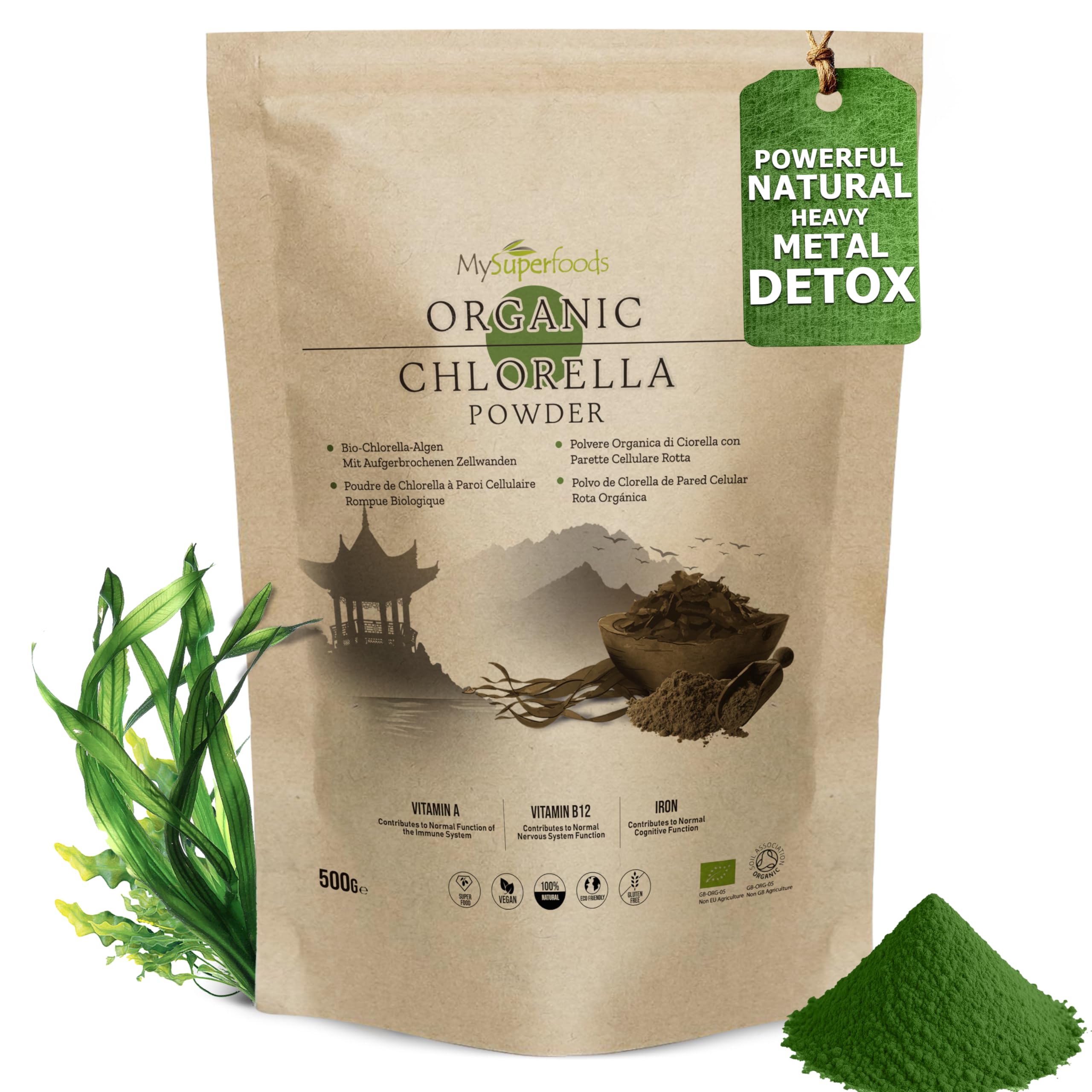 Chlorella Powder | Organic | 500g | Cracked Cell Wall | Energy & Natural Detox | High in Vitamin A, B12 & Iron | MySuperfoods