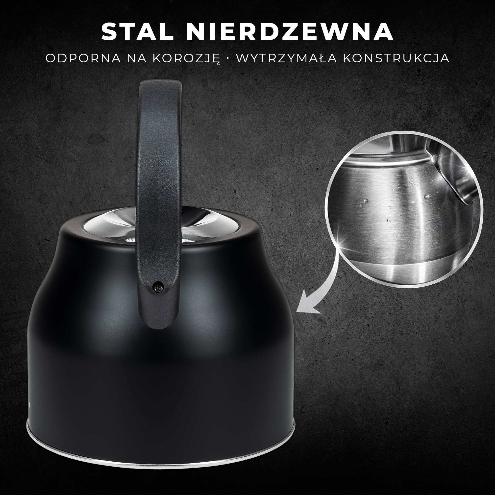 KARL HAUSMANN Czajnik Stalowy - 2.3L - na Kuchenkę Indukcyjną, Gazową i Elektryczną - Uchwyt Cool-Touch - do Herbaty, Kawy - z Gwizdkiem i Pokrywką - Odporny na Zarysowania