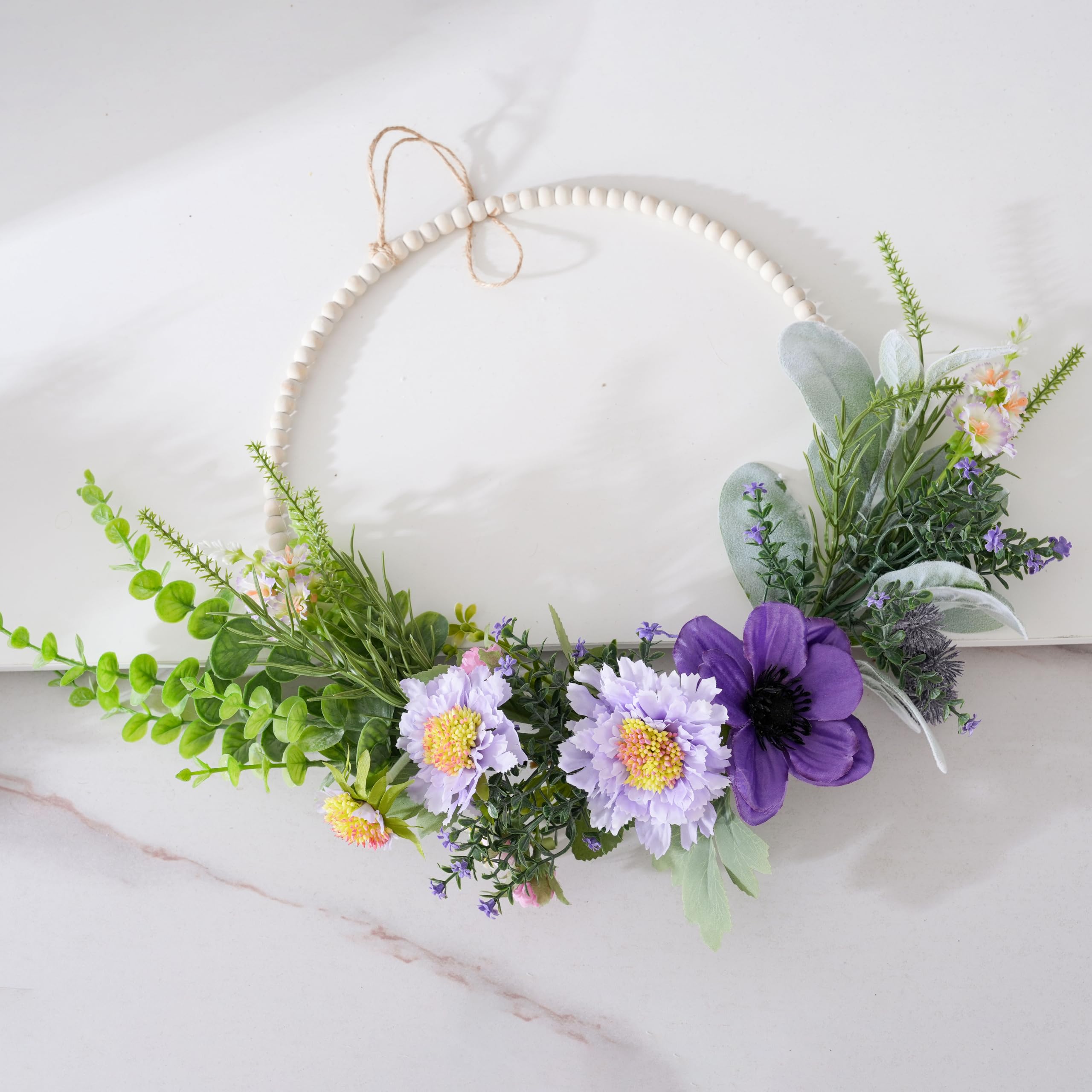 CutitiUU 18.9 Inch Artificial Door Wreath Spring Summer Front Door Wreath, Artificial Purple Sunflower Wreath Door Wreath Faux Floral Wreath for Front Door Wall Hanging Window Garden Wedding