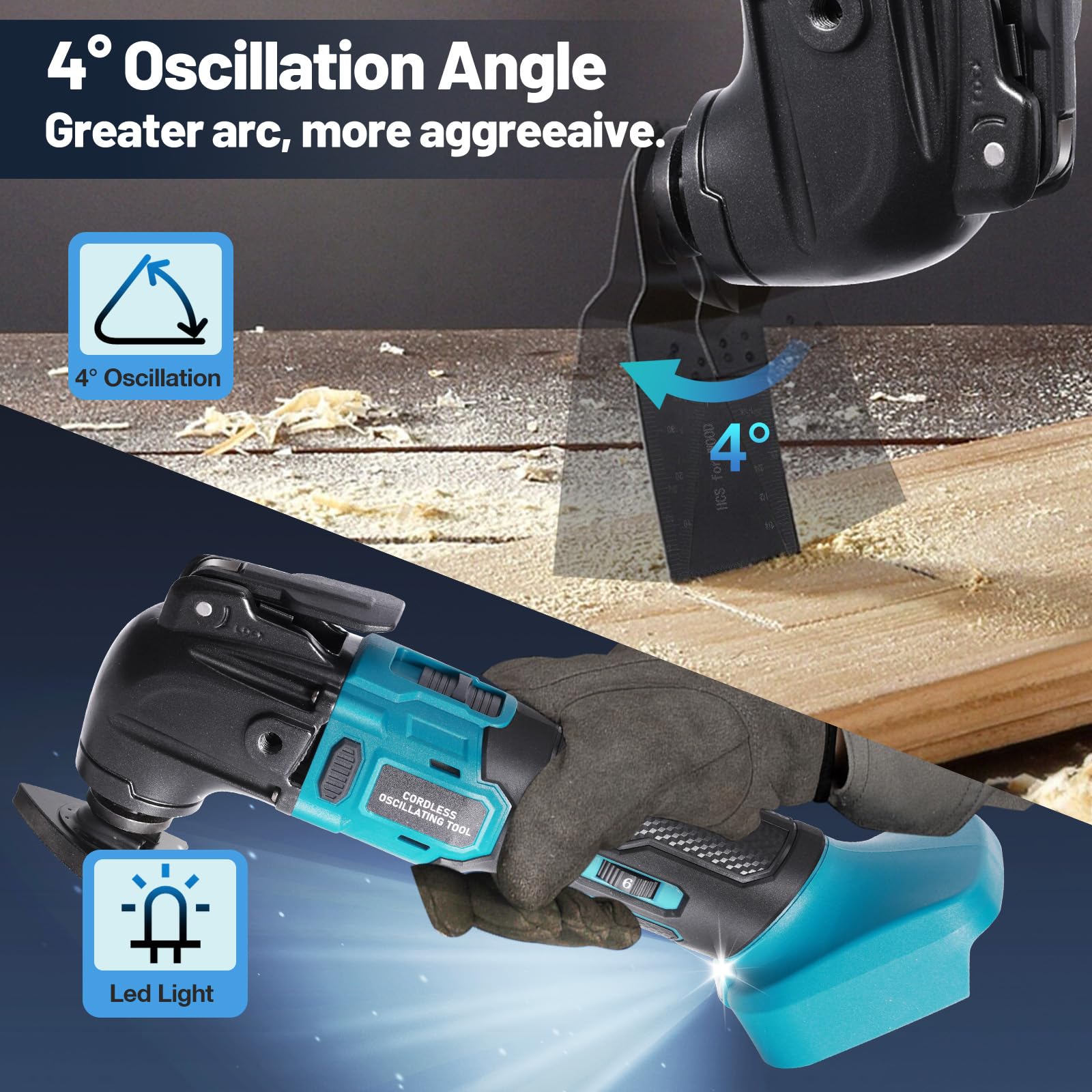 Utensili multifunzione oscillanti blayram, Senza Spazzole Multiutensile Oscillante Compatibile con Batteria Makita 18V, 6 Velocità Regolabili, Utensile Multifunzione per Separare
