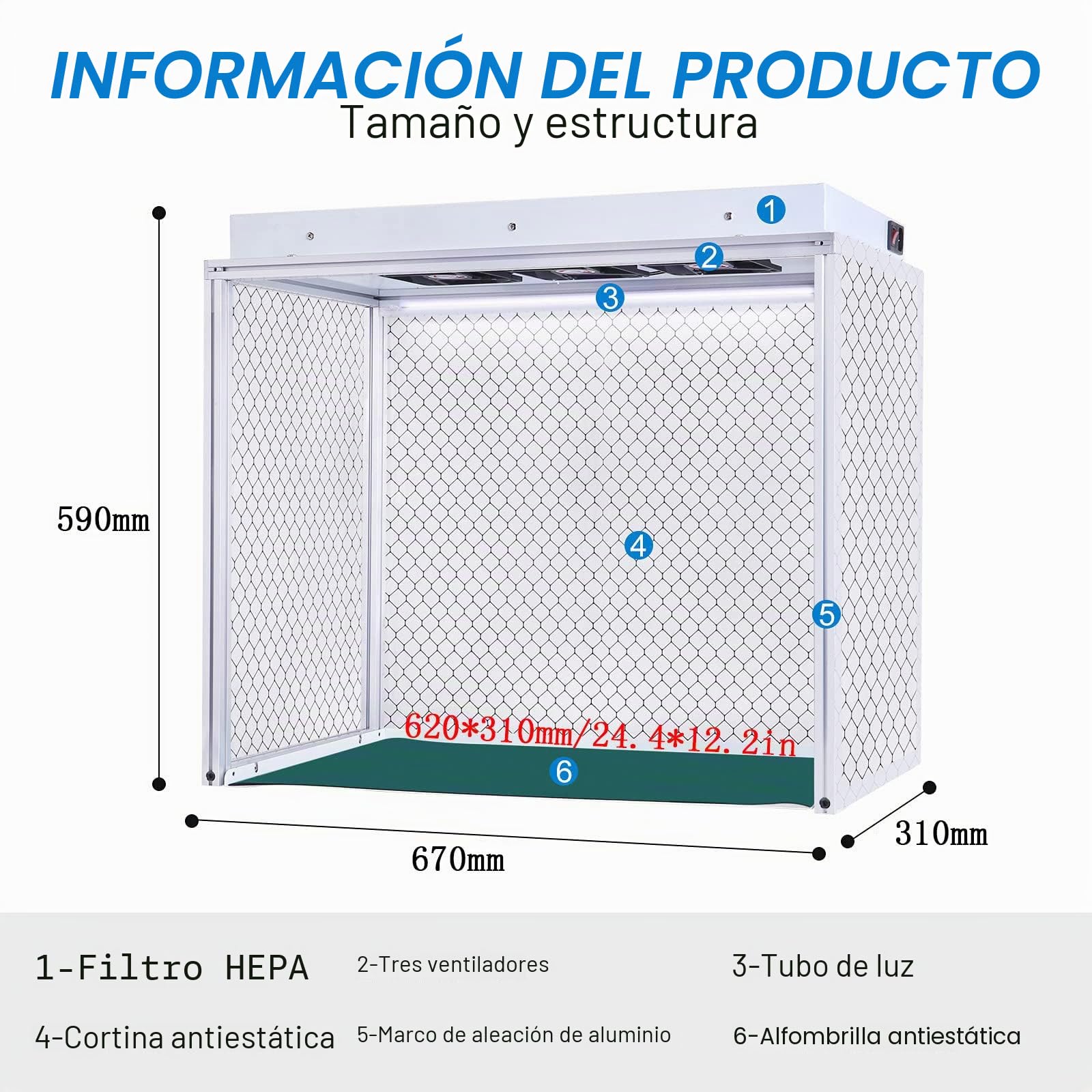 Campana De Flujo Laminar Vertical,Banco De Flujo De Aire Limpio Con Tres Ventiladores,Filtro Hepa,Mesa De Trabajo De Flujo Laminar Vertical Libre De Polvo Con áRea De Trabajo De 24.4X12.2In,220V
