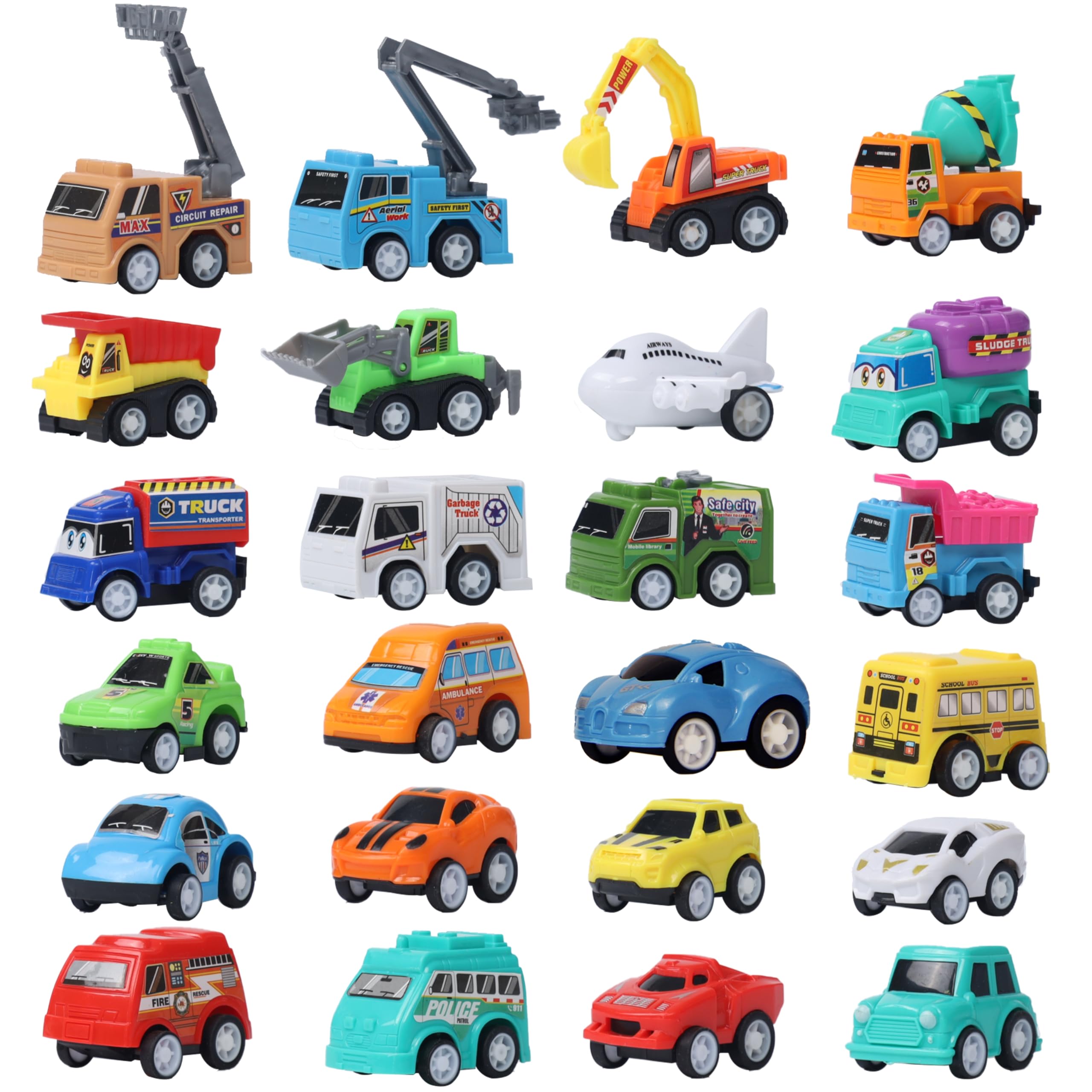 Juegoal 24 Pieces Pull Back Cars and Trucks Toy Vehicles Set for 3-6 Year Old Toddlers Kids, Kids Party Favors, Stocking Stuffers, Easter Party Favors Gifts Presents Toys, Perfect for Boys and Girls