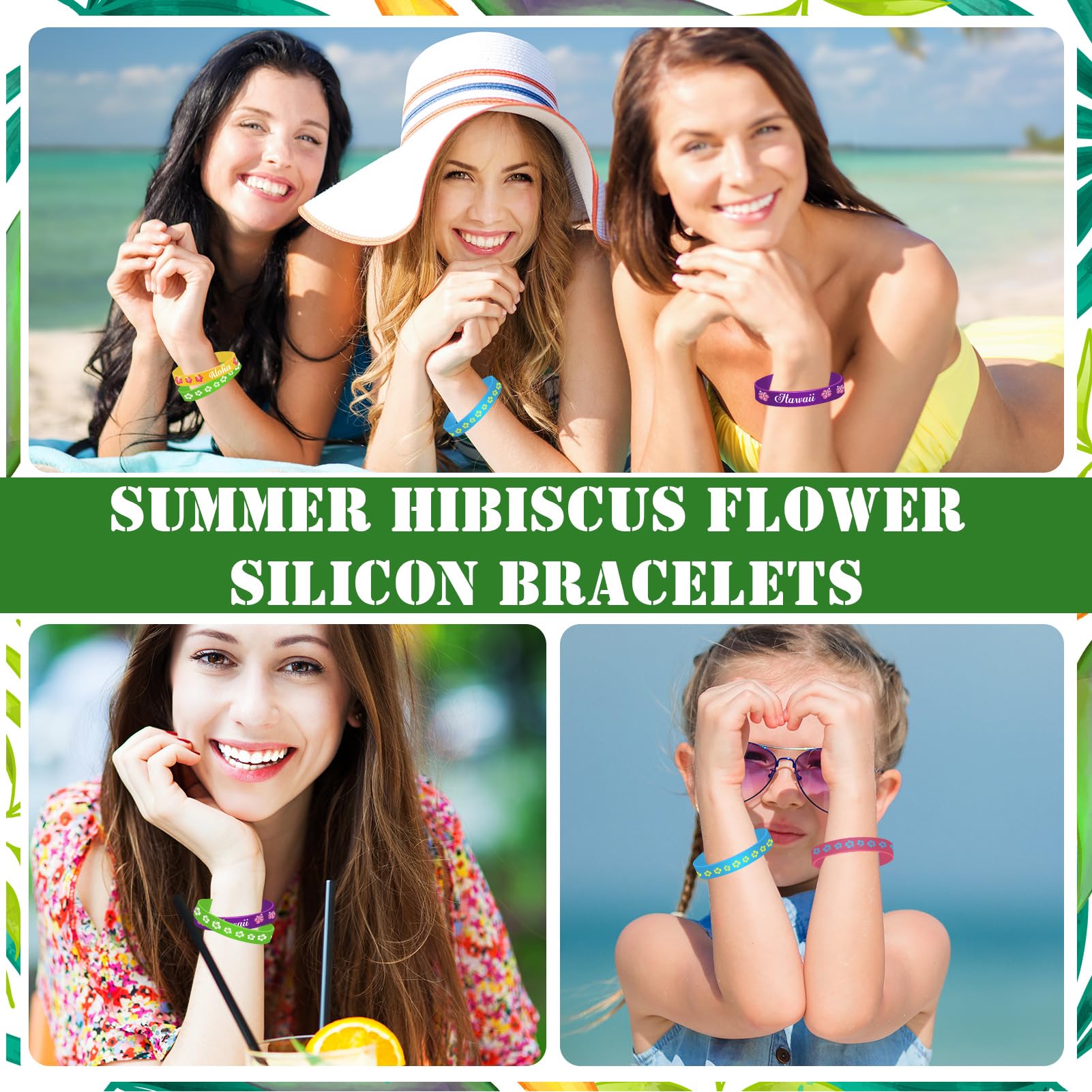 HOWAF 35pcs Bracelets Fleur Hibiscus Silicone Hawaienne Enfant Adultes Deco Plage Anniversaire Tropical Pool Party
