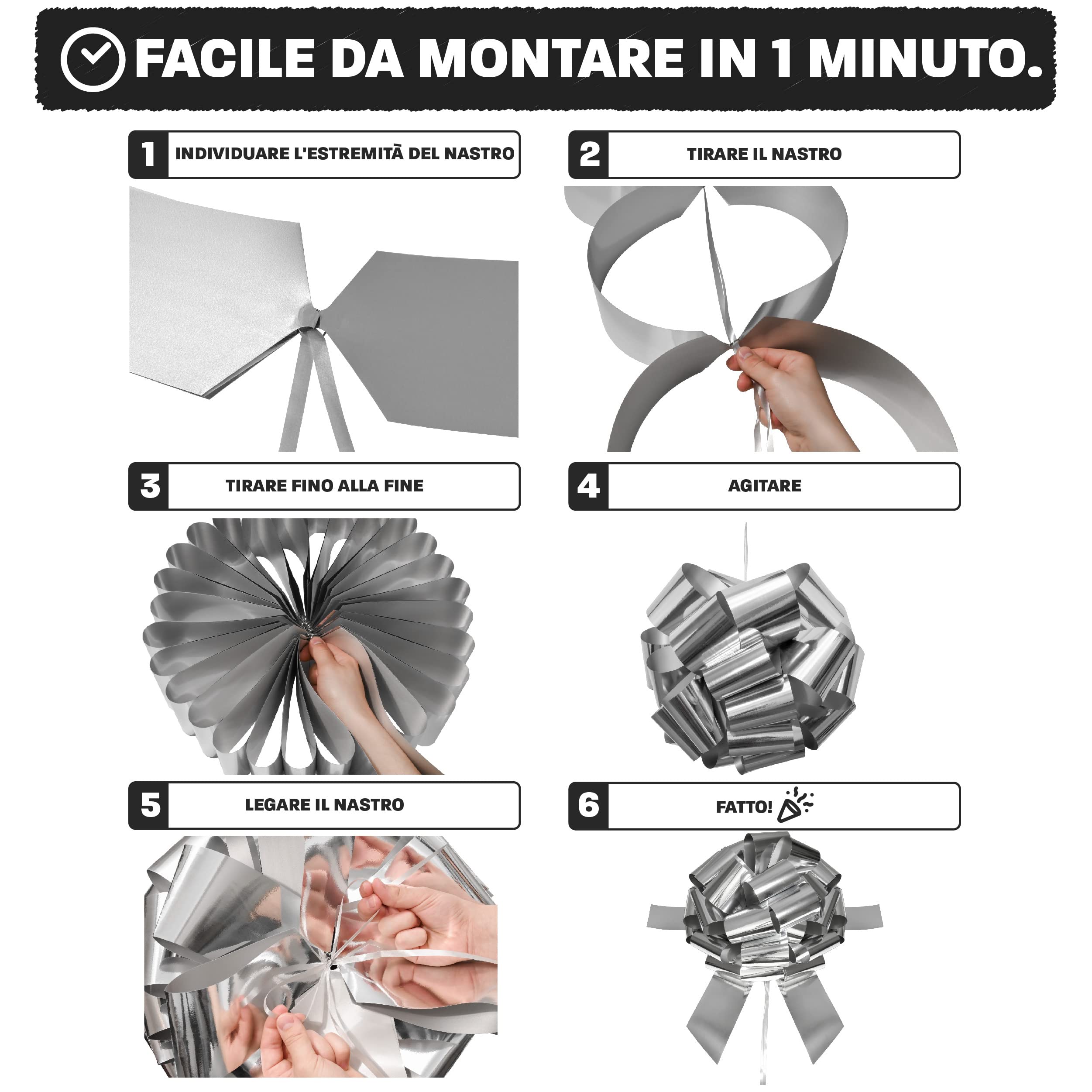 Üka • Fiocco Regalo XXL. Diametro di 40 cm. Fiocco per Regalo Gigante per Auto, Bicilette ed Elettrodomestici. Design Automontante e Riutilizzabile. Fiocco Regalo Grande in Rosso Metallizzato
