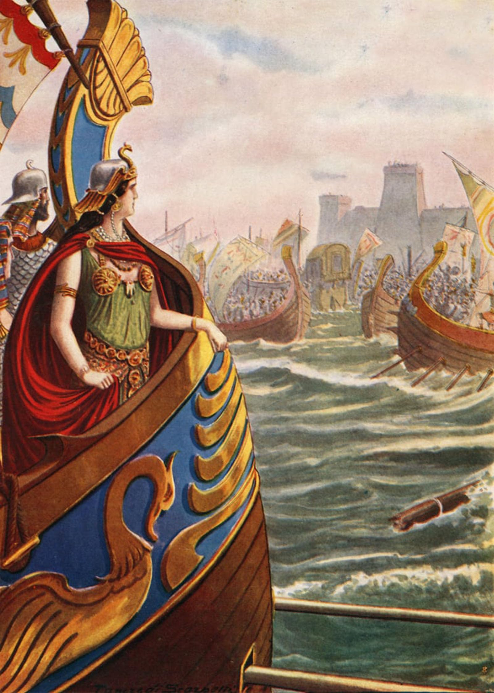 RZHRHJES Abstract Painting Poster Art Print Canvas Print Poster Cleopatra At the Battle of Actium by Tancredi Scarpelli Landscape Canvas Painting for Home Decor 60x90cm