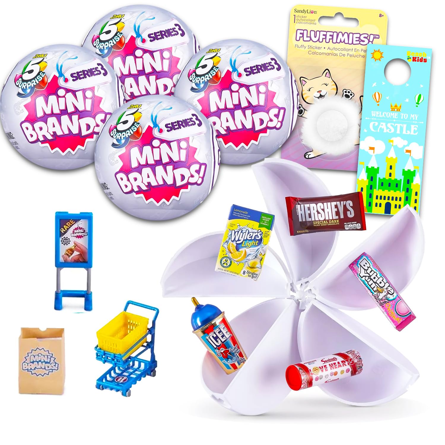 Zuru 5 Surprise Mini Brands Series 3 Set - Mystery Toys Bundle Includes 4 Miniature Figure Balls Plus Stickers | Collectible Food Toys for Kids
