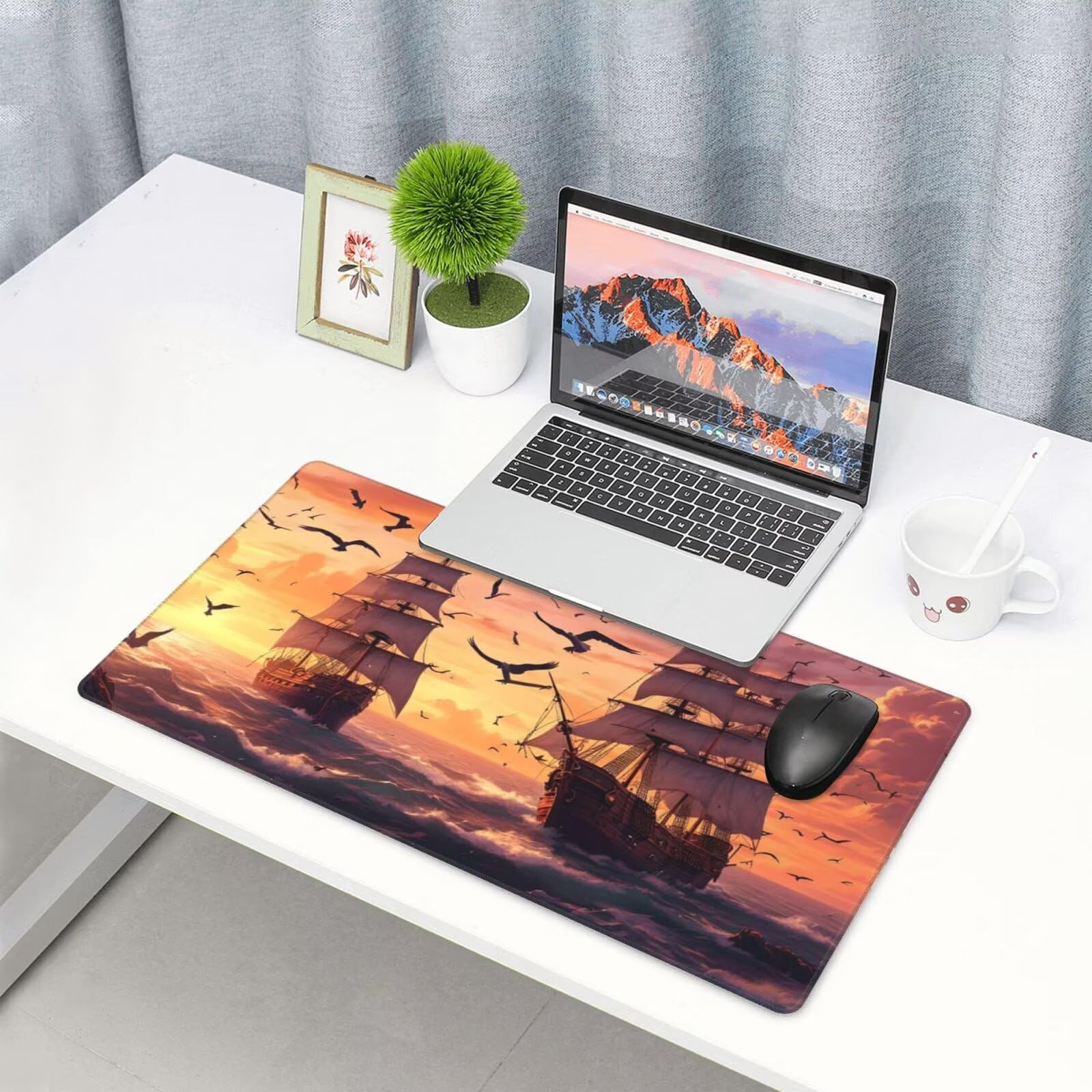 Podkładka pod mysz z zachodem słońca, duża podkładka pod mysz 1600 x 800 mm, podkładka pod mysz do gier, podkładka na biurko ze zszytymi krawędziami, podkładka pod mysz z klawiaturą, do pracy, biura,