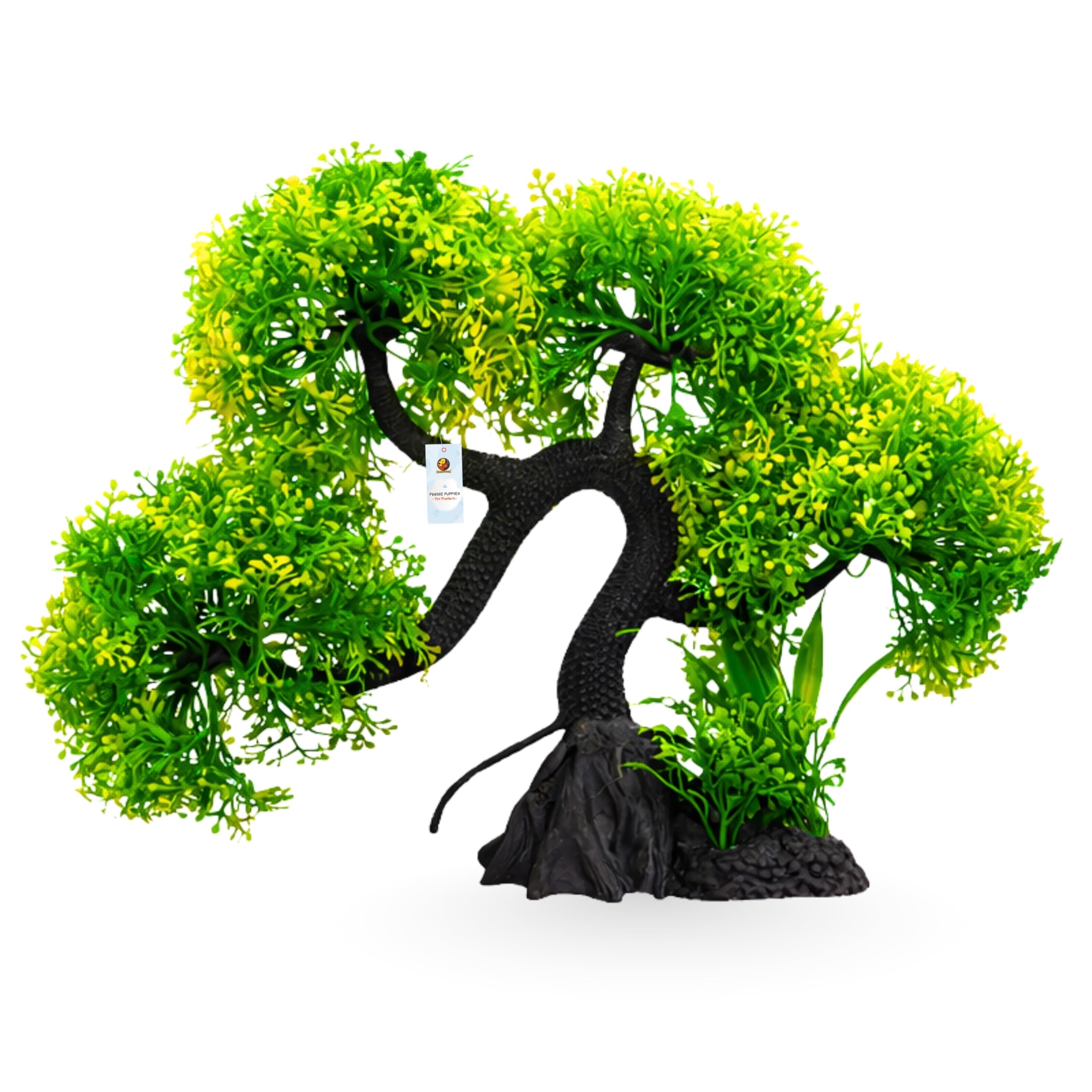 Foodie Puppies Aquarium Plastic Plants with Resin Base Decor - (Dwarfed, Medium, 24 x 7.5 x 19 cm) for Fish Tank Ornament Accessories, Natural Looking Artificial Plant for Freshwater & Saltwater