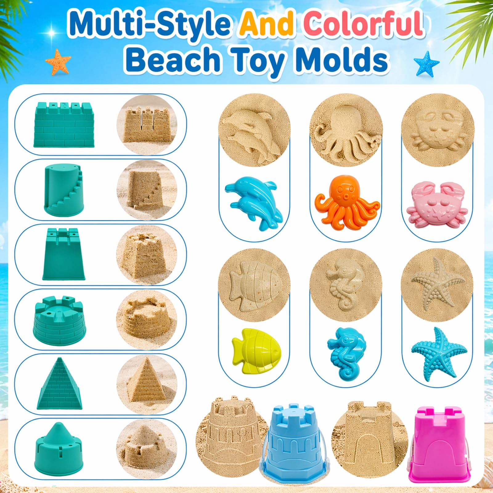 Qingning Juguetes Playa Juguetes de Arena para Niños- 22 Piezas, Juguetes para la Arena con Cubo Plegable, Excavadora, Bulldozer, Pala y Moldes, Bolsa de Malla, Kit de Juegos de Playa al Aire Libre