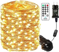 20 m LED Fairy Lights Made of Copper Wire, 200 LEDs, Warm White Fairy Lights with Plug and Remote Control, Waterproof IP65, Indoor Outdoor Decoration for Christmas, Wedding, Garden, Party