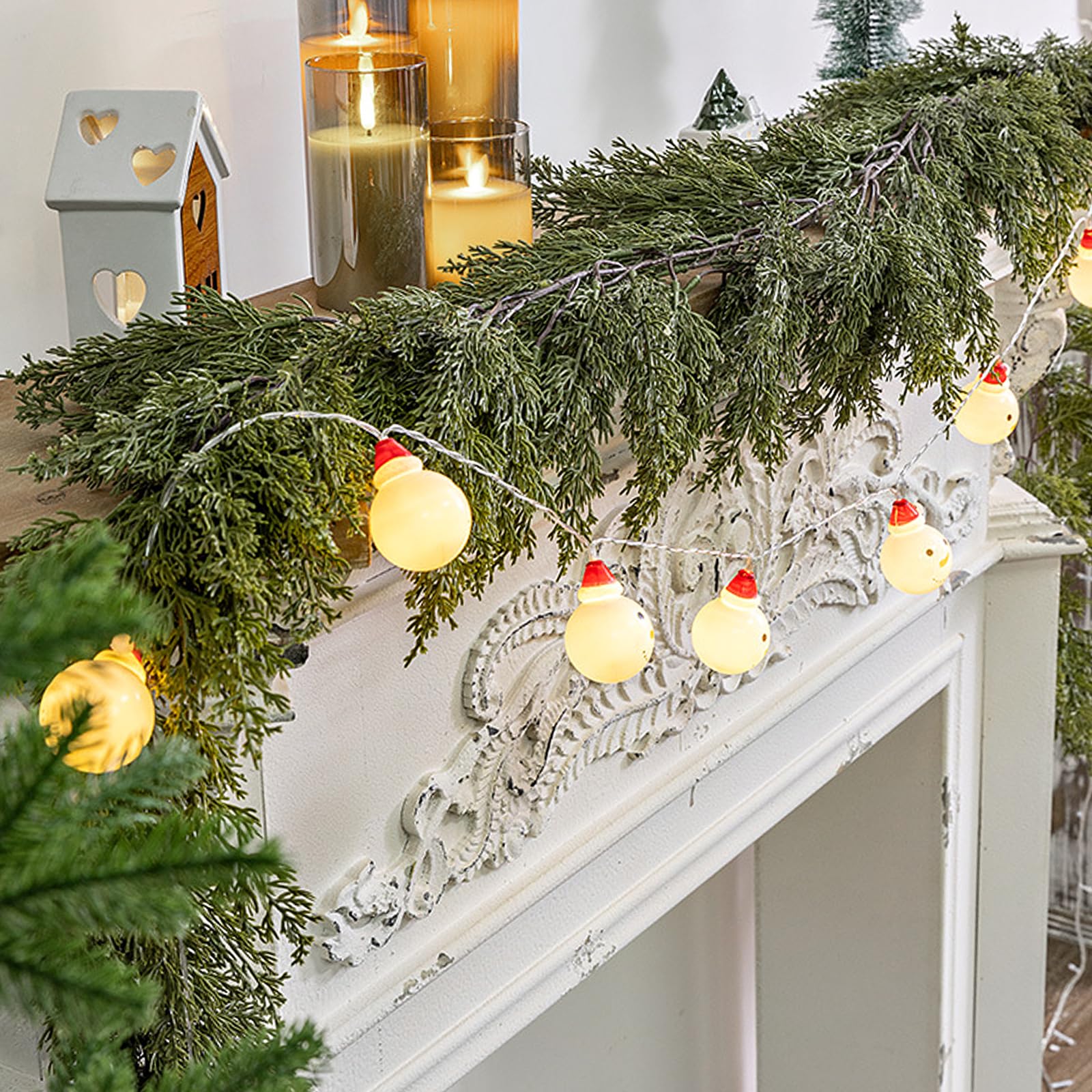 2 Stück Cedar Garland 270cm, Künstliche Tannengirlande Fühlt Sich echt an Weihnachtsgirlande Treppe für Tisch, Treppe, Handlauf, Innenmantel, Dekoration (2, 9 Fuß)