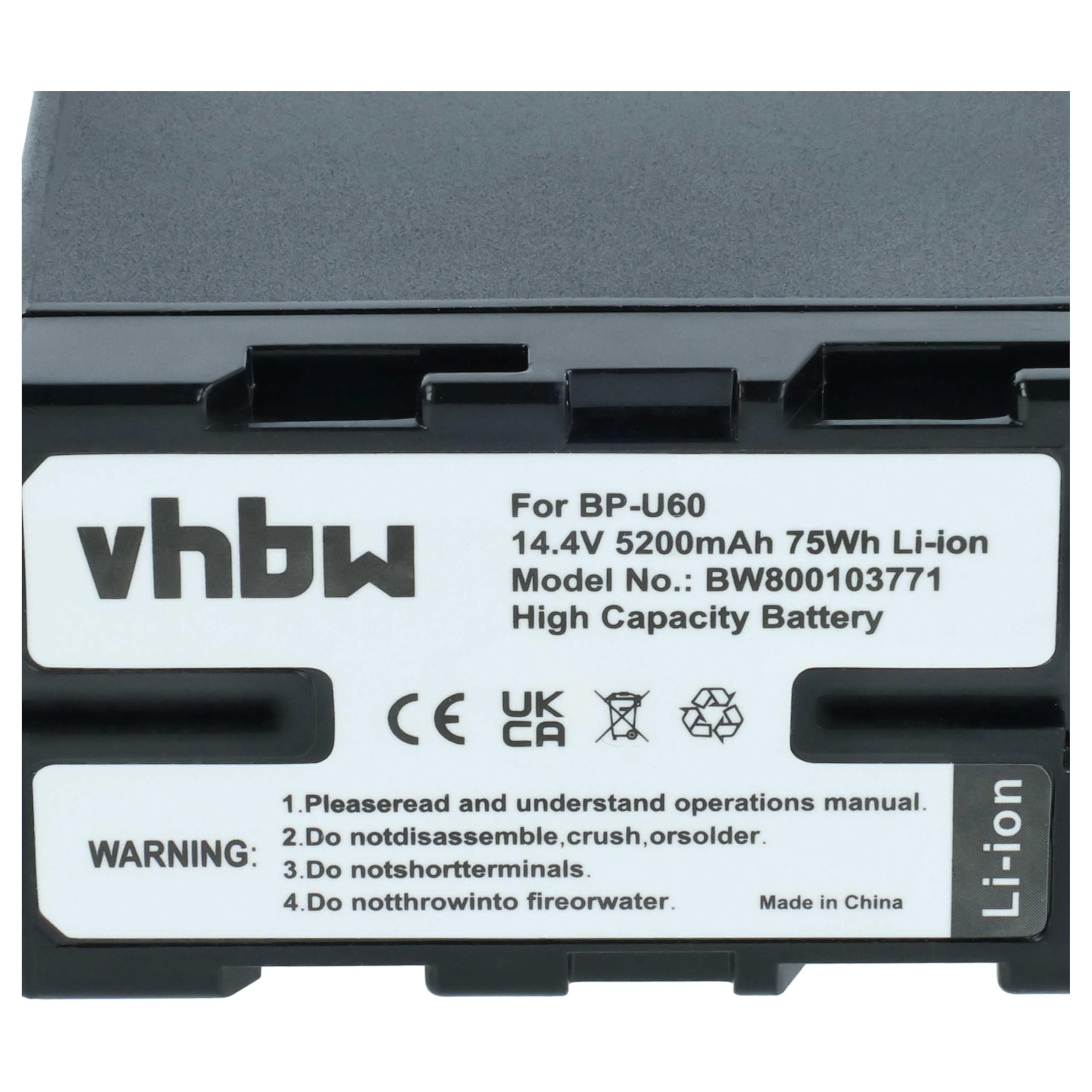 vhbw Batería Compatible con Sony PMW-EX3, PMW-F3, PMW-EX1, PMW-EX1r cámara de vídeo (5200 mAh, 14,8 V, Li-Ion) con Chip