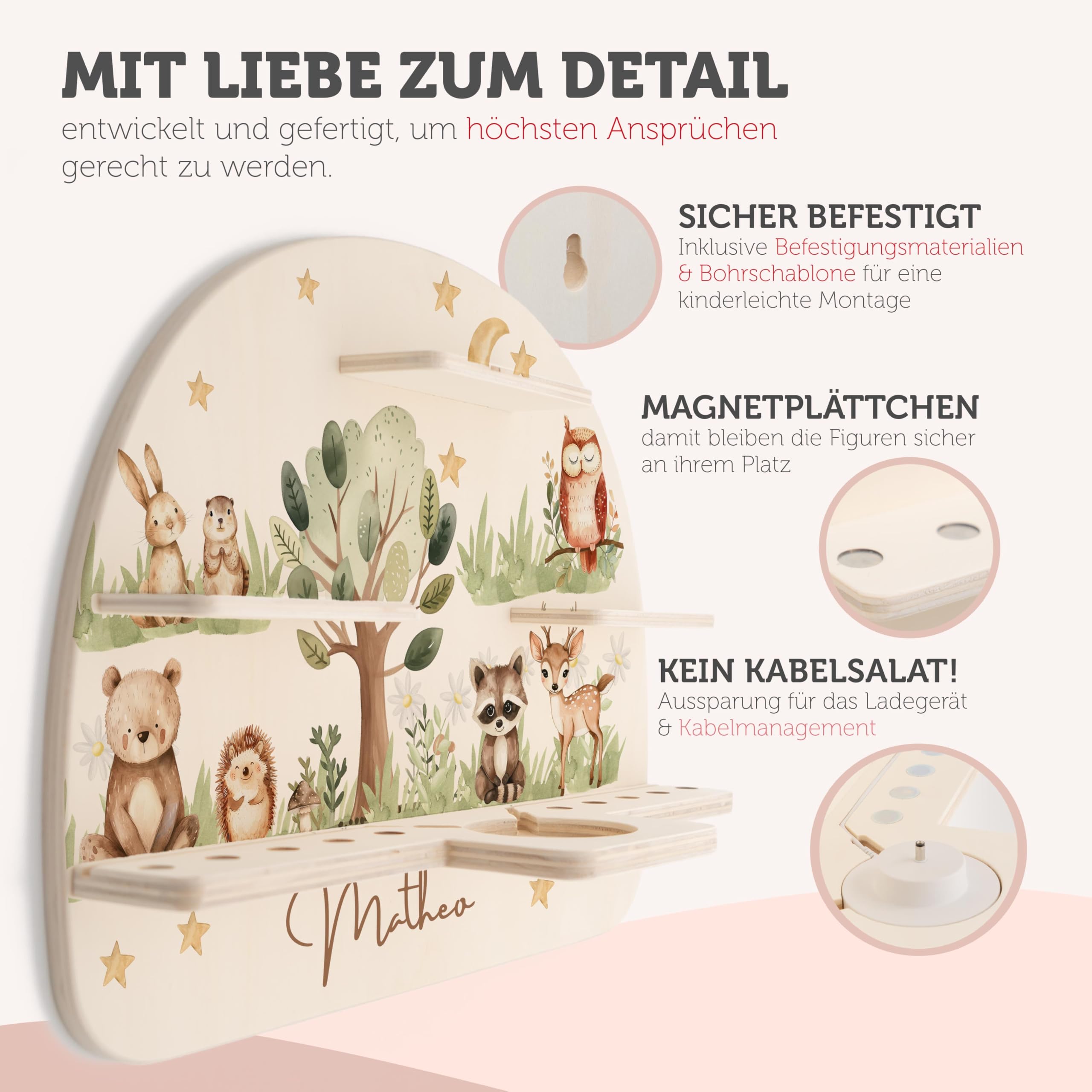 Tonie Regal mit deinem Wunsch-Namen | Wandregal Kinderzimmer zur Aufbewahrung der Tonie Box & Hörfiguren | Tonieregal Mädchen und Jungen - Praktische Kinderzimmer deko & Geschenke Kinder