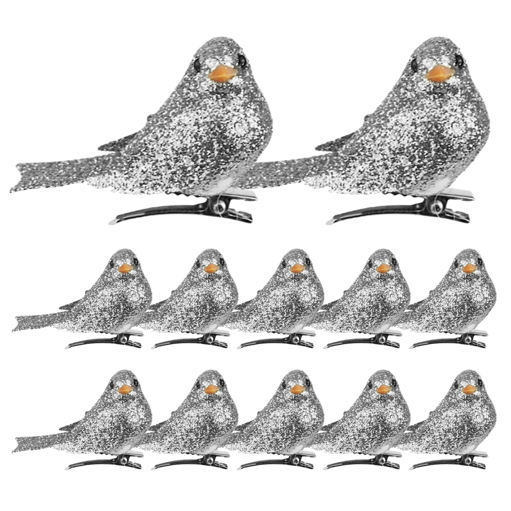 Peosaard Silver Birds, Christmas Birds Ornaments With Clip Artificial Foam For Xmas Tree Wreaths Decorations 12Pcs Christmas Bird Ornaments