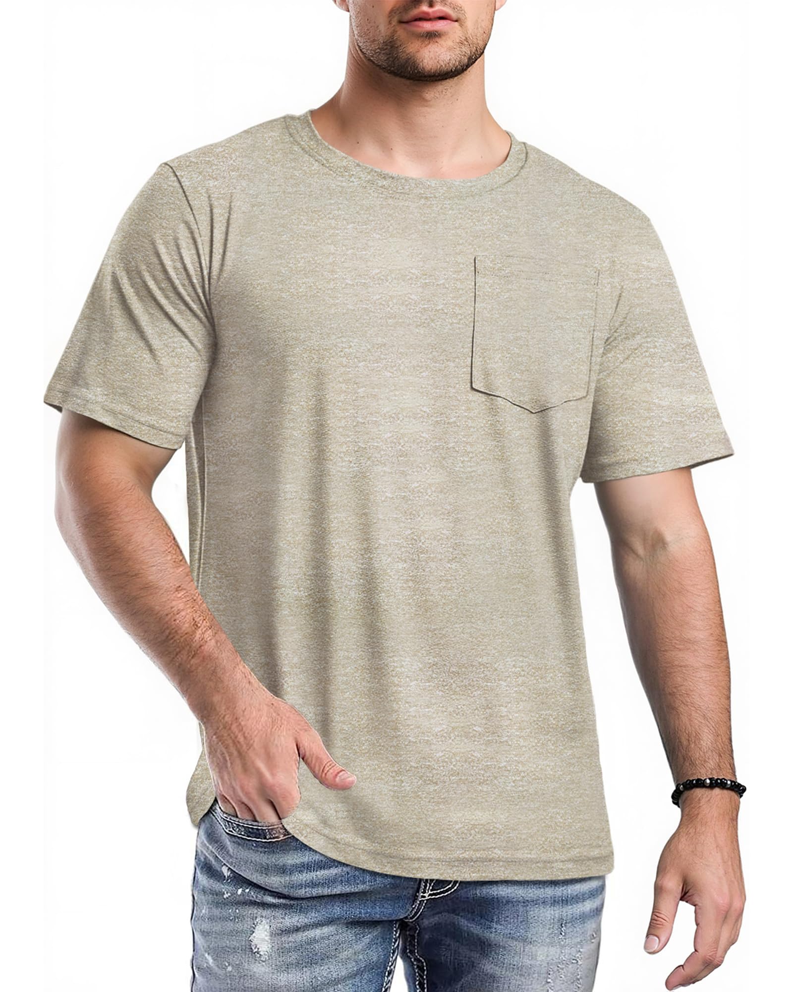 VVWVO Pocket T Shirts for Men Short Sleeve T-Shirts Lightweight Crew Neck Moisture Wicking Athletic Shirts Cotton Summer Tee