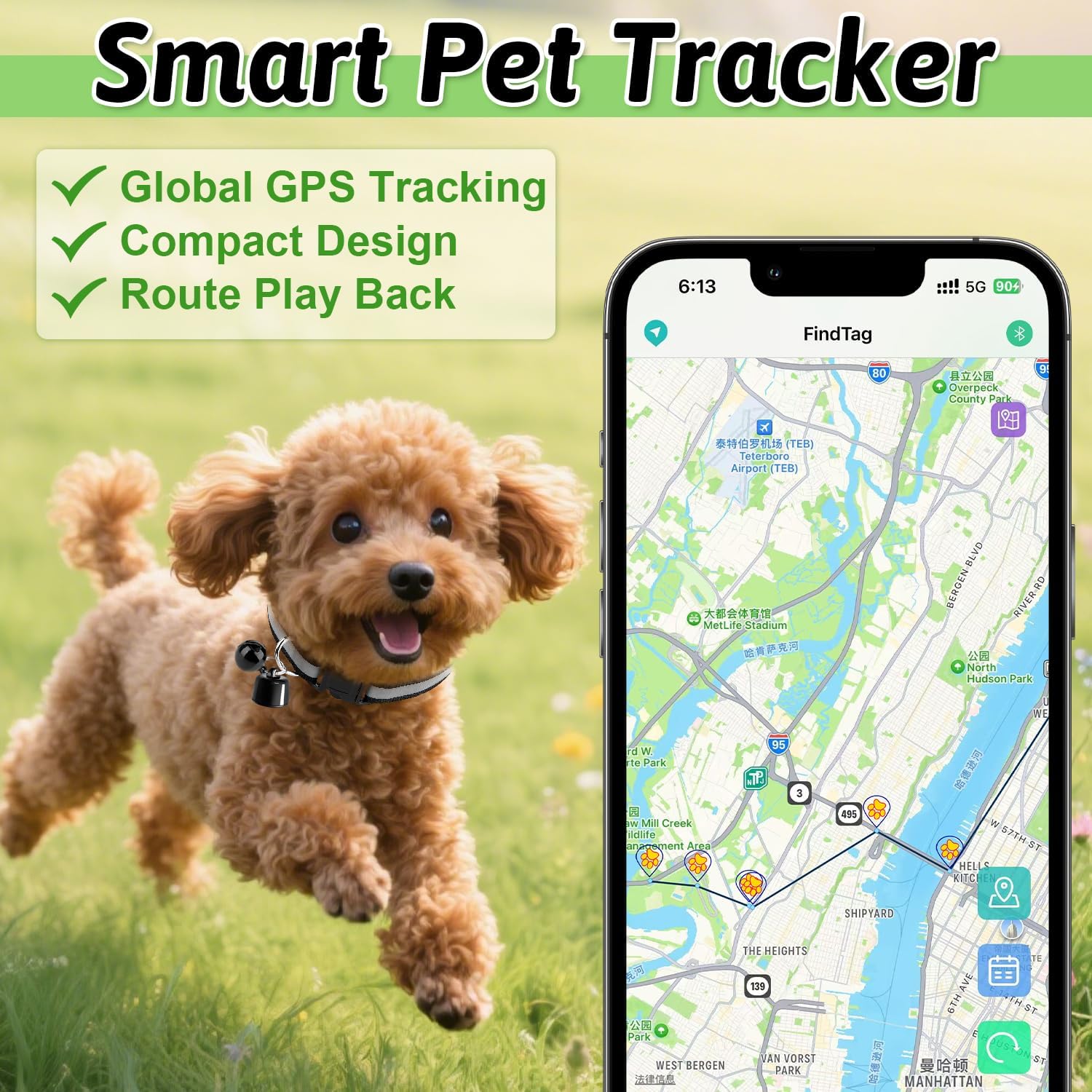 Dog GPS Tracker, GPS Collar Cat Tracker, Compatible with iOS & Android, No Extra Cost, for Pets, Vehicles, Keys and Luggage - 5