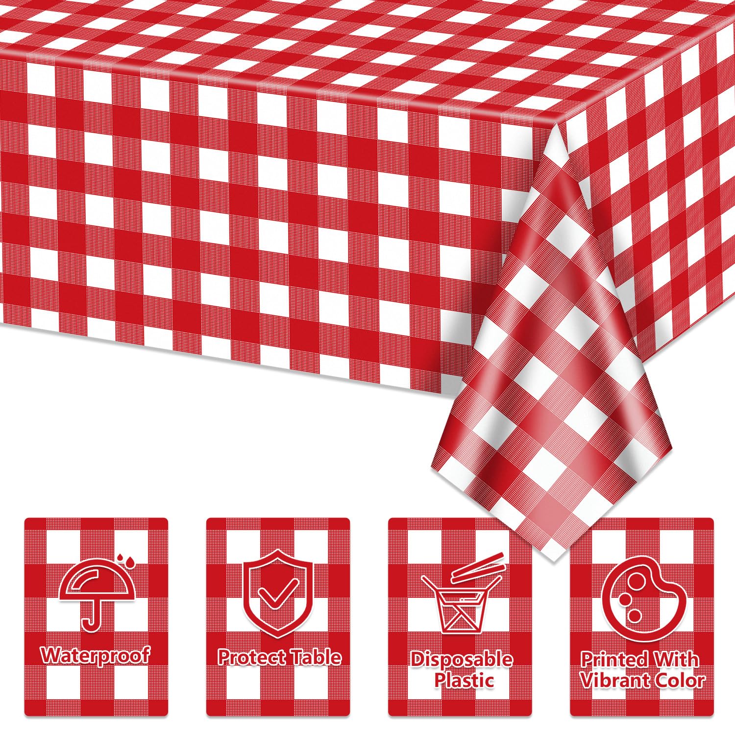 Tovaglie rosse a gingham impermeabili 219,96 x 129,53 cm rettangolari 4 confezioni