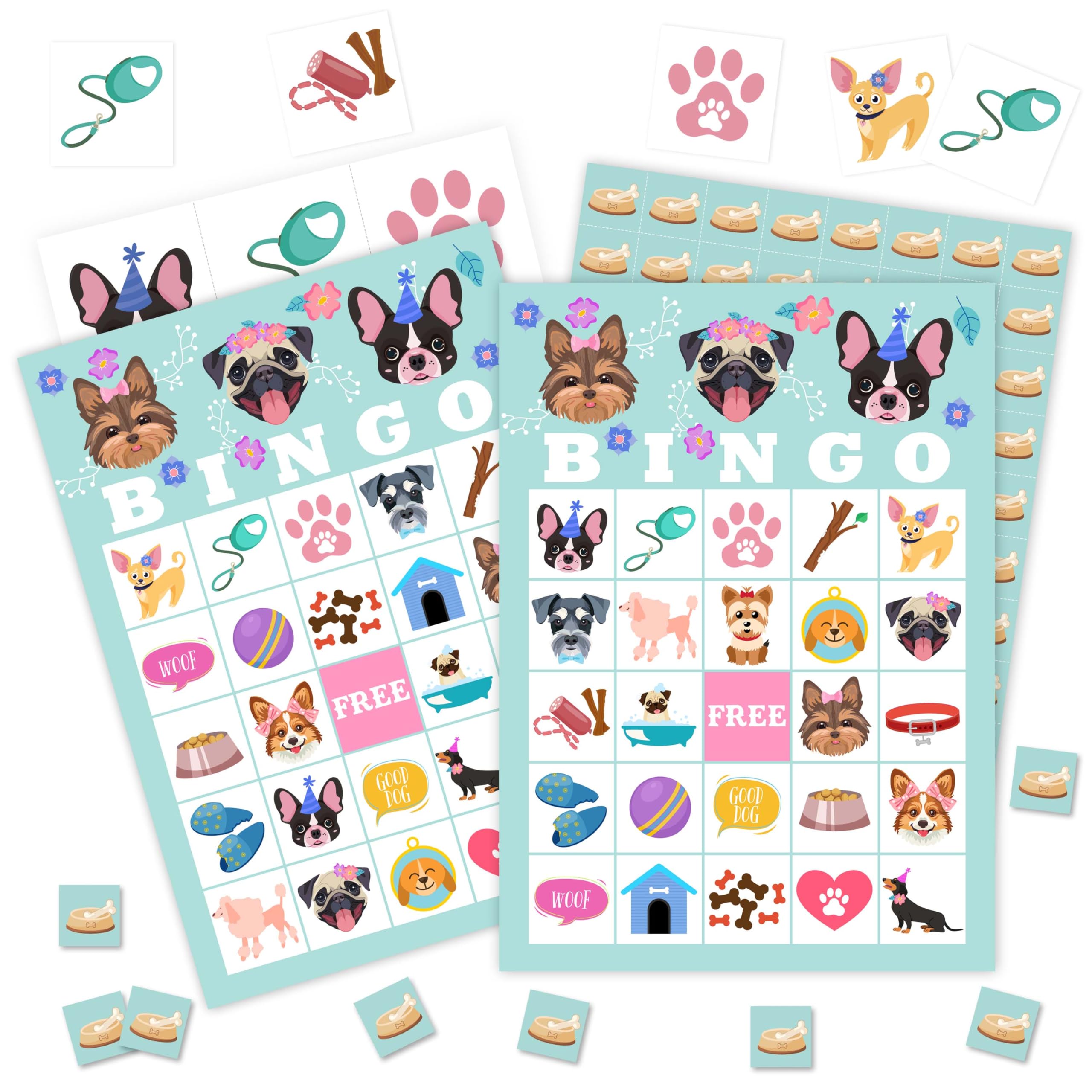 Dog Games Bingo Cards, Puppy Theme Bingo Game, Pet Game for Family Friends Large Multiplayer Group Activities, Dog Party Birthday Favors Gifts -09