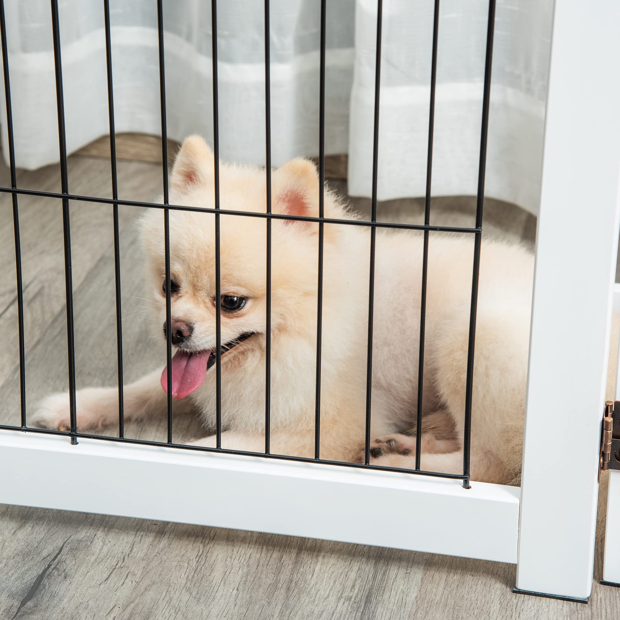 PawHut Barrera de Seguridad Plegable para Perros Madera Rejilla de Protección de 4 Paneles para Mascotas con Patas para Puertas Escaleras Pasillos 264x35,5x77 cm Blanco