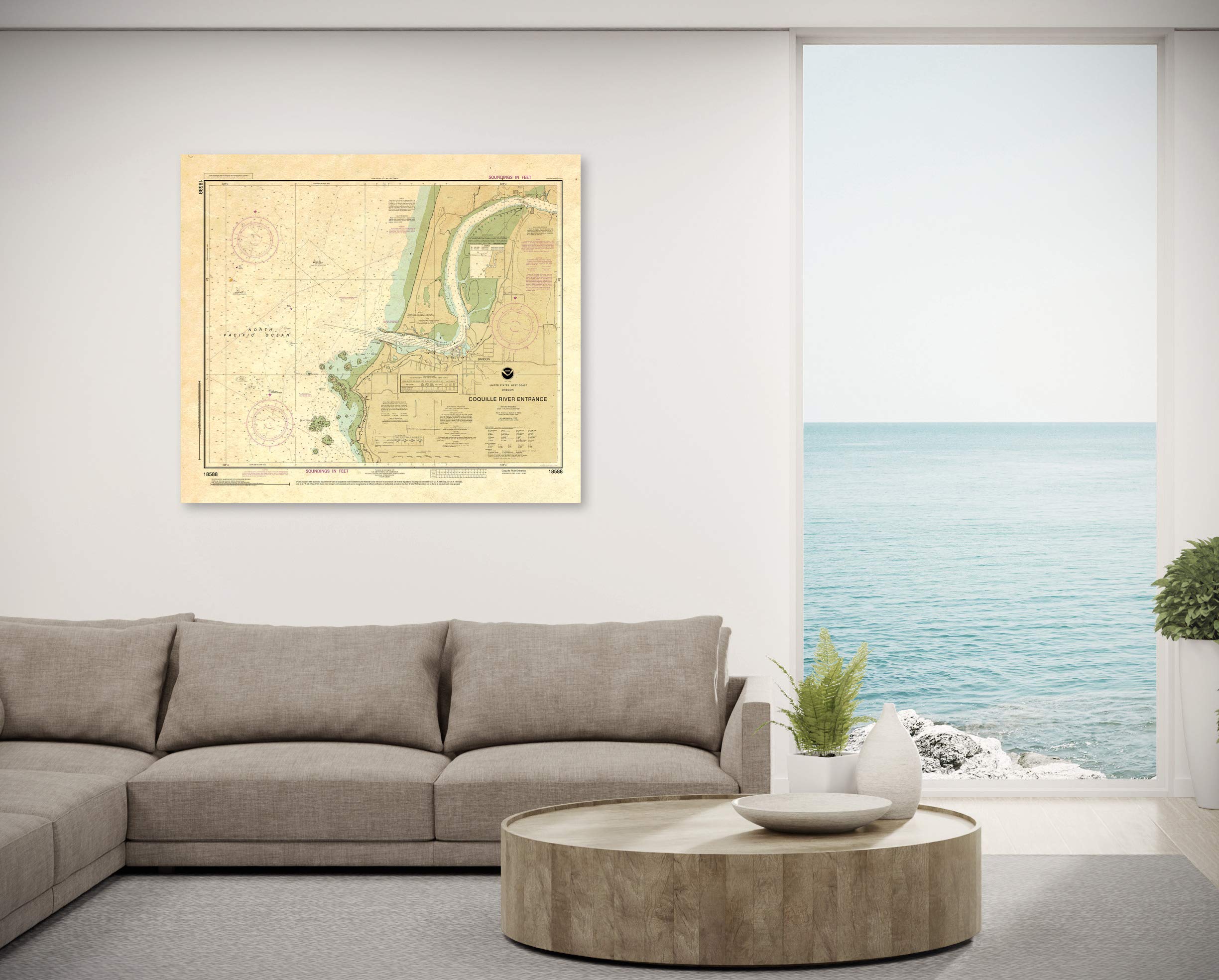 Paradise Cay Publications, Inc. Antiqued NOAA Chart 18588: Coquille River Entrance