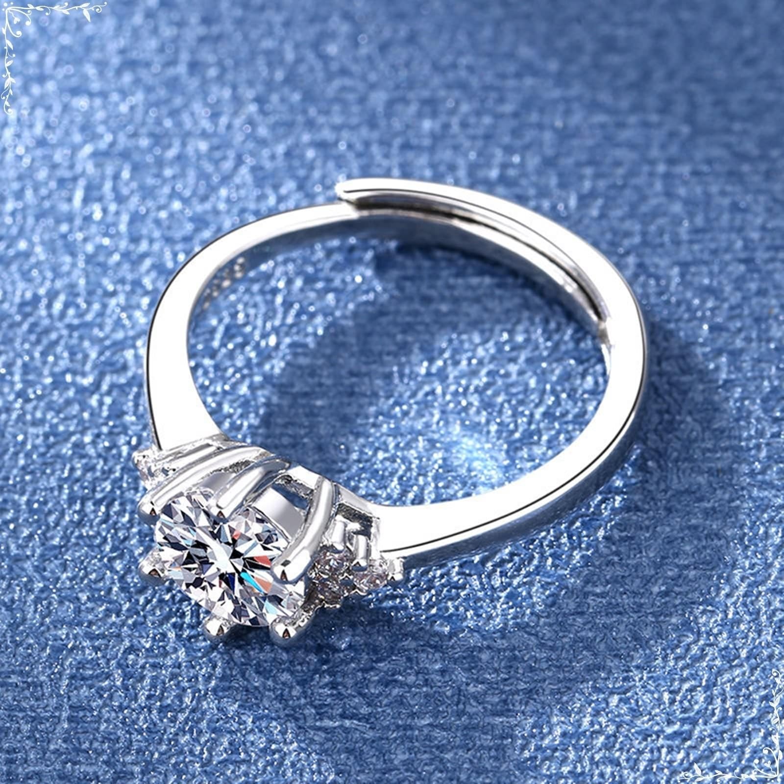 9 Karat Weißgold Damen Ring Moissanit Weiß, Damenring mit Glänzendem Moissanit