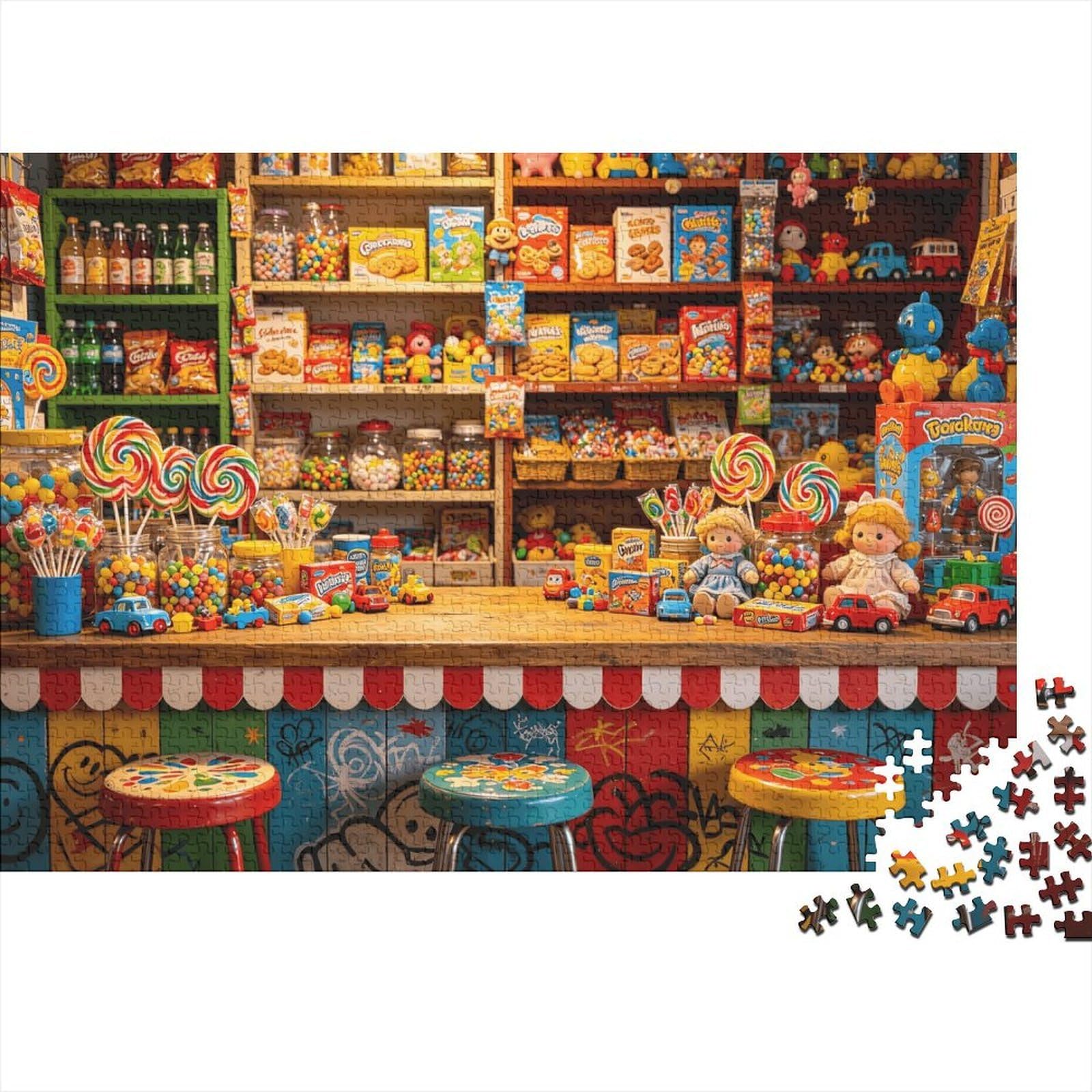 Vintage Candy Store Jigsaw Puzzle 1000 Pieces Recycled Paper Snack Shop Jigsaw Puzzles Educational Game Challenge Fun Family Game for Adults And Age 10 52x38cm/1000pcs โ image 1