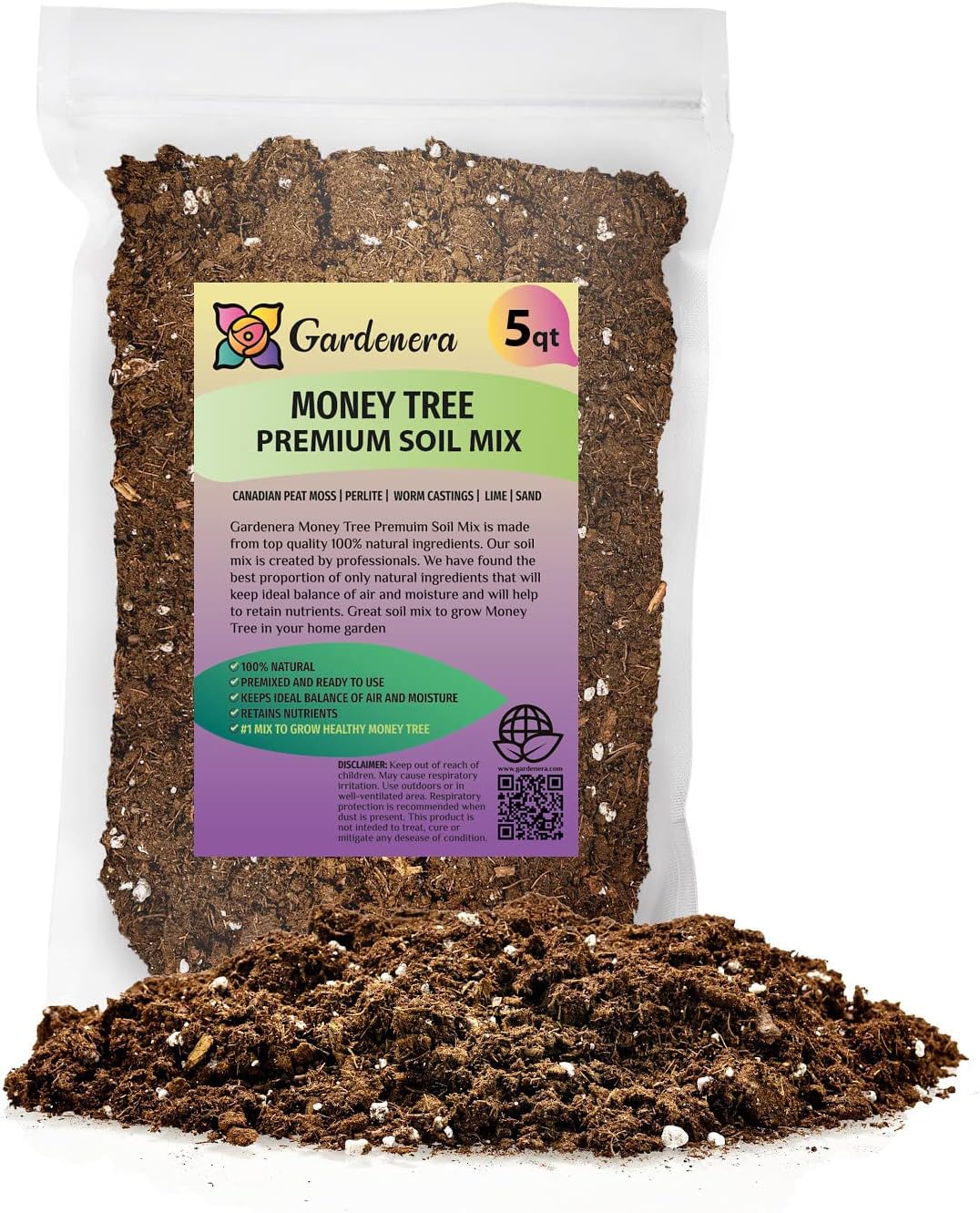 GARDENERA Premium Soil Blend for Money Trees - 5 Quart - Perfect for Growing and Repotting Guiana Chestnut