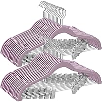 SONGMICS Grucce Pantaloni con Pinze, 30 Pezzi, Grucce Appendiabiti in Velluto, 42,5 cm, Appendini con Pinze Regolabili, Salvaspazio, Antiscivolo, per Gonne, Cappotti, Viola Pallido CRF012GP30