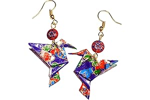 Origami Hummingbird & Glass Bead Earrings: A Symphony of Blue and Orange