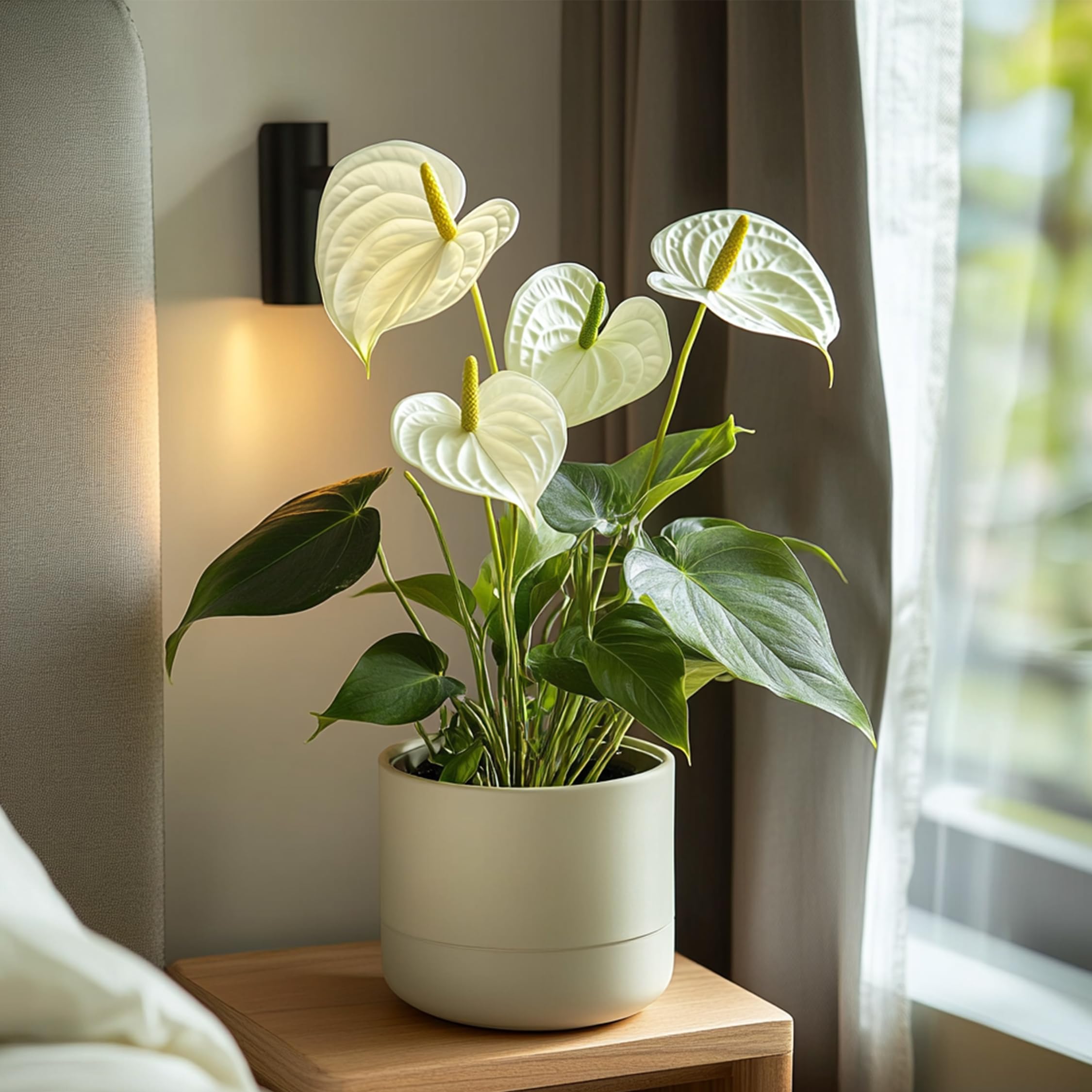 Plant in a Box - Biały anthurium - Zestaw 1 - Anthurium 'Alpine White' - Wysokość 40-55cm - ø 14cm - Roślina doniczkowa kwitnąca - Biały