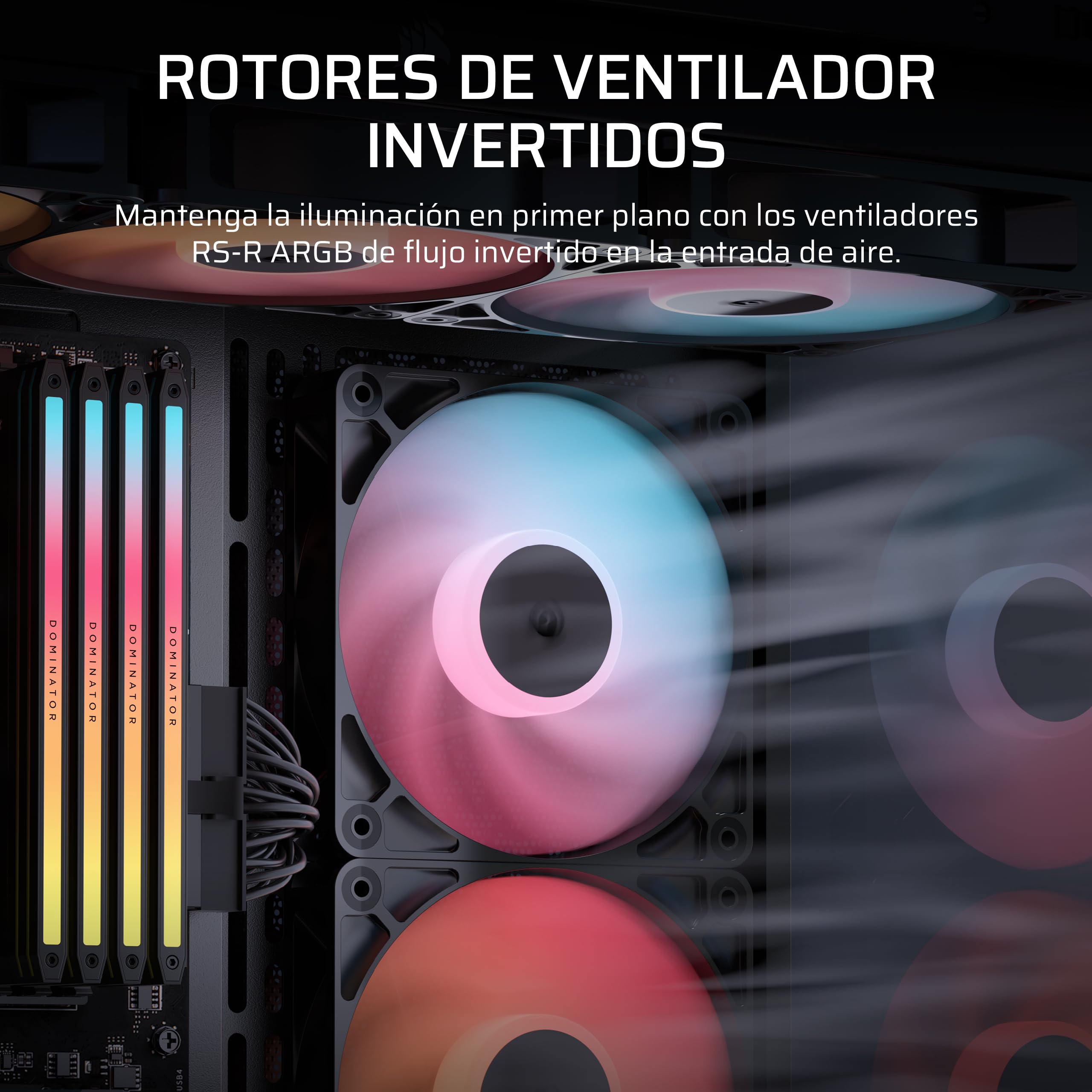 CORSAIR RS120-R ARGB 120mm PWM Ventilador Flujo Inverso – Conexiones ARGB de +5V, 8 LED RGB, Alta Presión, Cadena Daisy, Rodamiento Magnético, Zero RPM, Pack de 3 – Negro