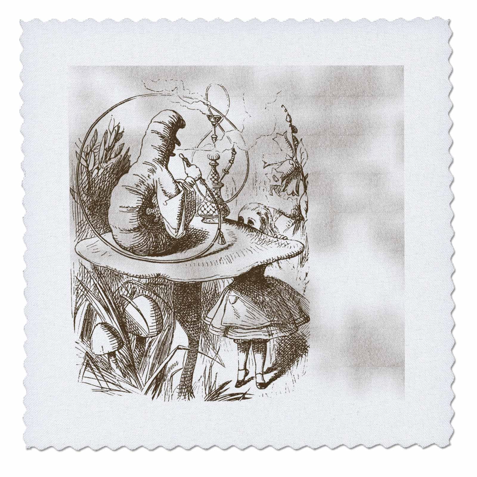 3dRose Caterpillar on Mushroom Vintage Alice in Wonderland - Quilt Square, 6 by 6-inch (qs_110199_2)