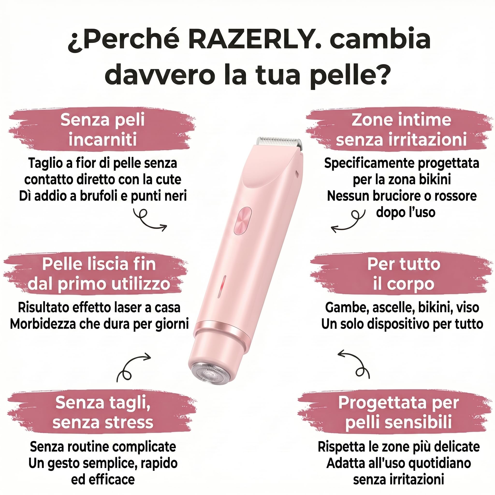 sovalya rasoio Rifinitore Intimo 2 in 1 Donna IPX10 con Lame Ceramica | 2 testine, IPX7, uso wet dry, zona bikini, viso e corpo, ricarica rapida, lame in ceramica, design compatto