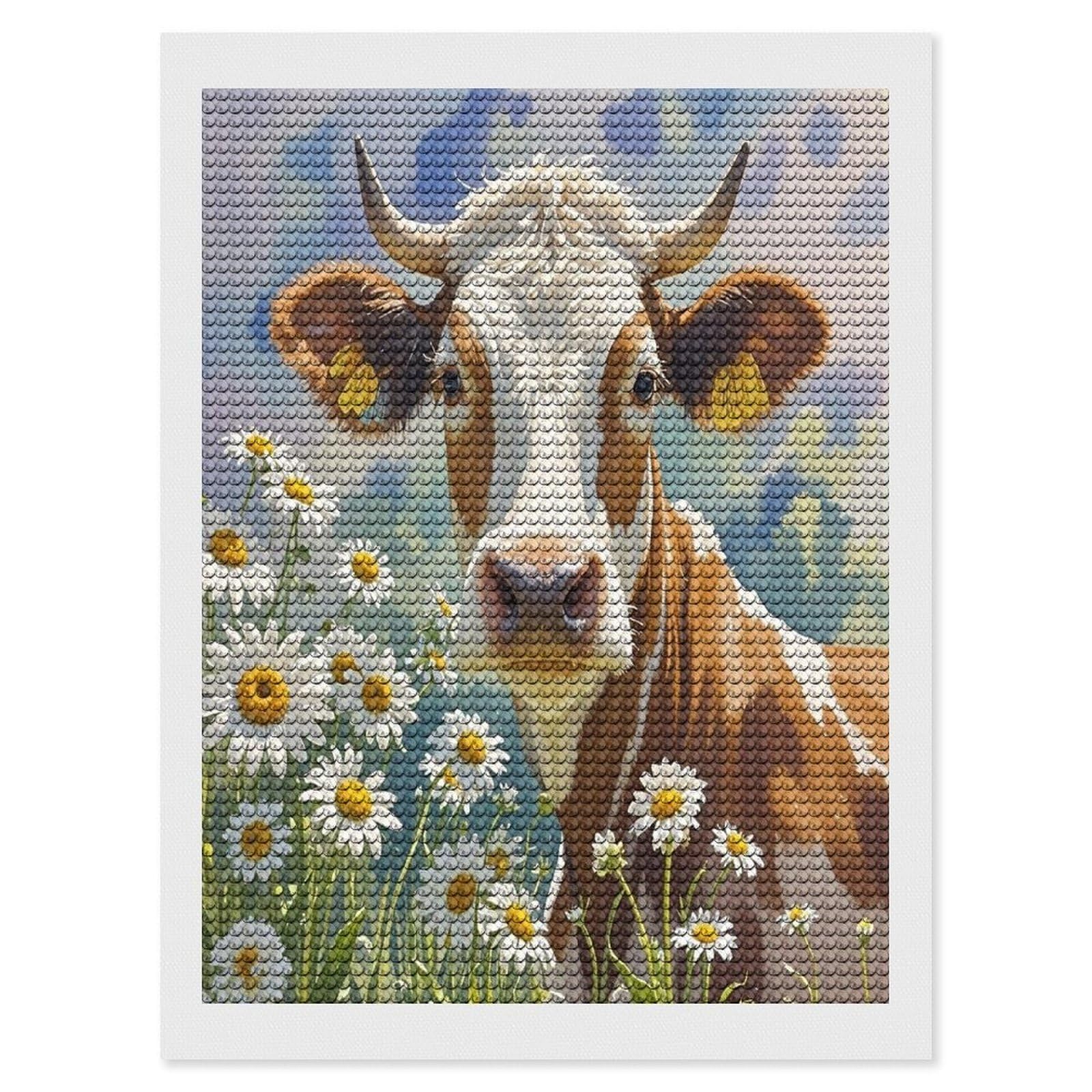 FekiLoot Watercolor Cow and Daisy Flower Diamond Painting Kits for Adults Round Paint with Diamonds Pictures Gem Art Painting Kits Personalized Diamond Art Full Drill for Beginners Home Wall Decor