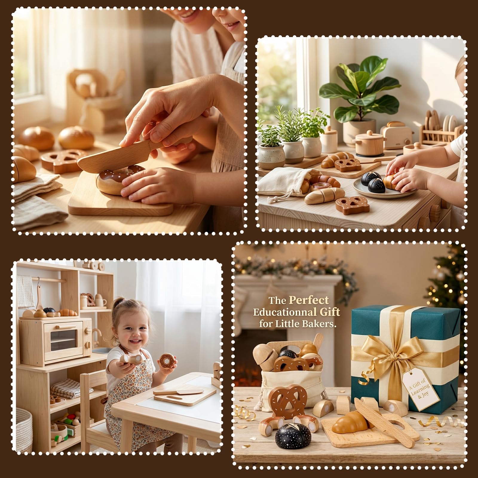 DESPOINA Kinderküche Zubehör, Spielküche Zubehör aus Holz, Frühstück Set Küchenspielzeug Brot Schneiden mit Klettverbindung, ab 3 Jahre Lernspielzeug Rollenspiele Geschenk für Mädchen und Junge