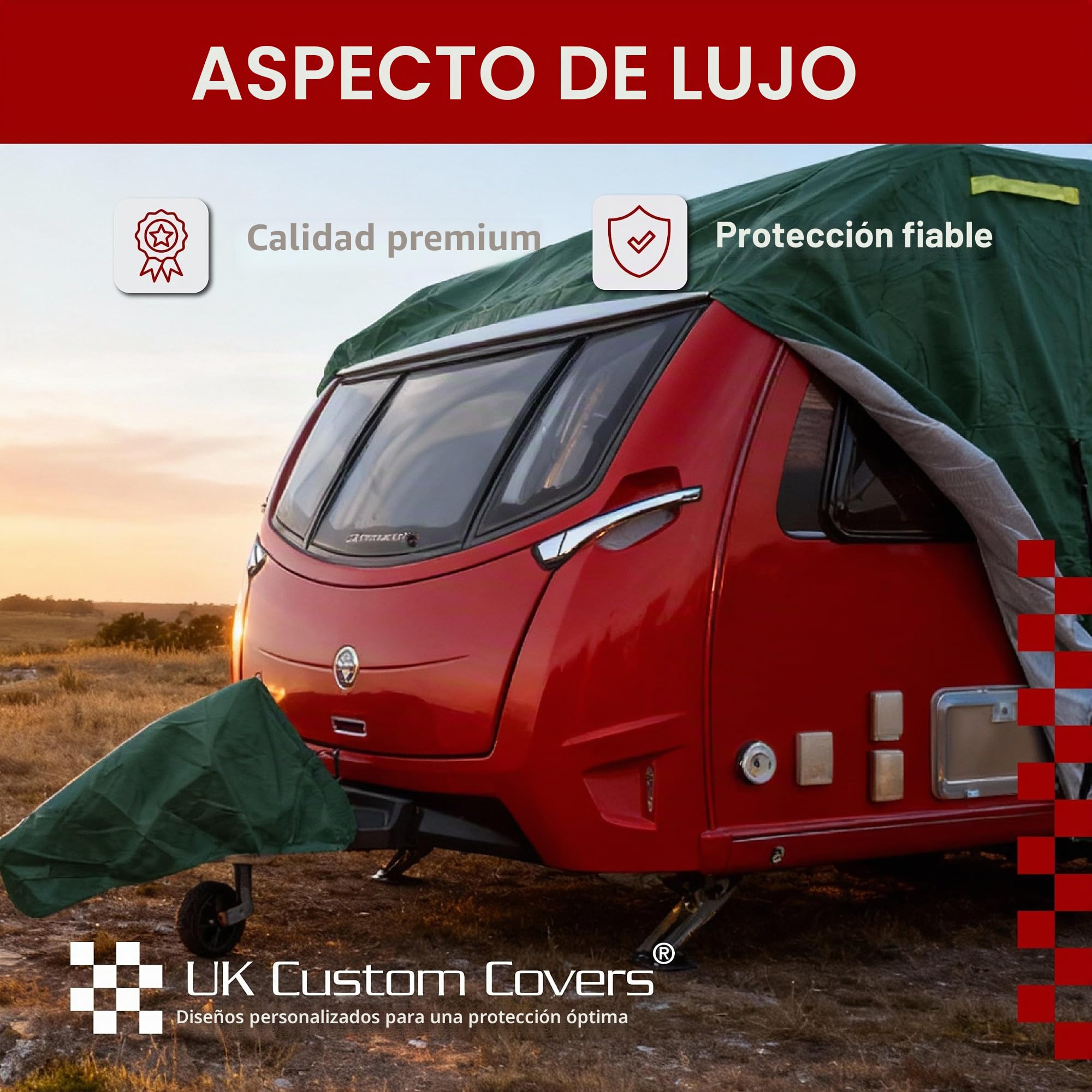 UK Custom Covers CC795GREENAD5 - Funda transpirable, resistente, 4 capas, cubierta de enganche gratis, verde, 12-25 pies