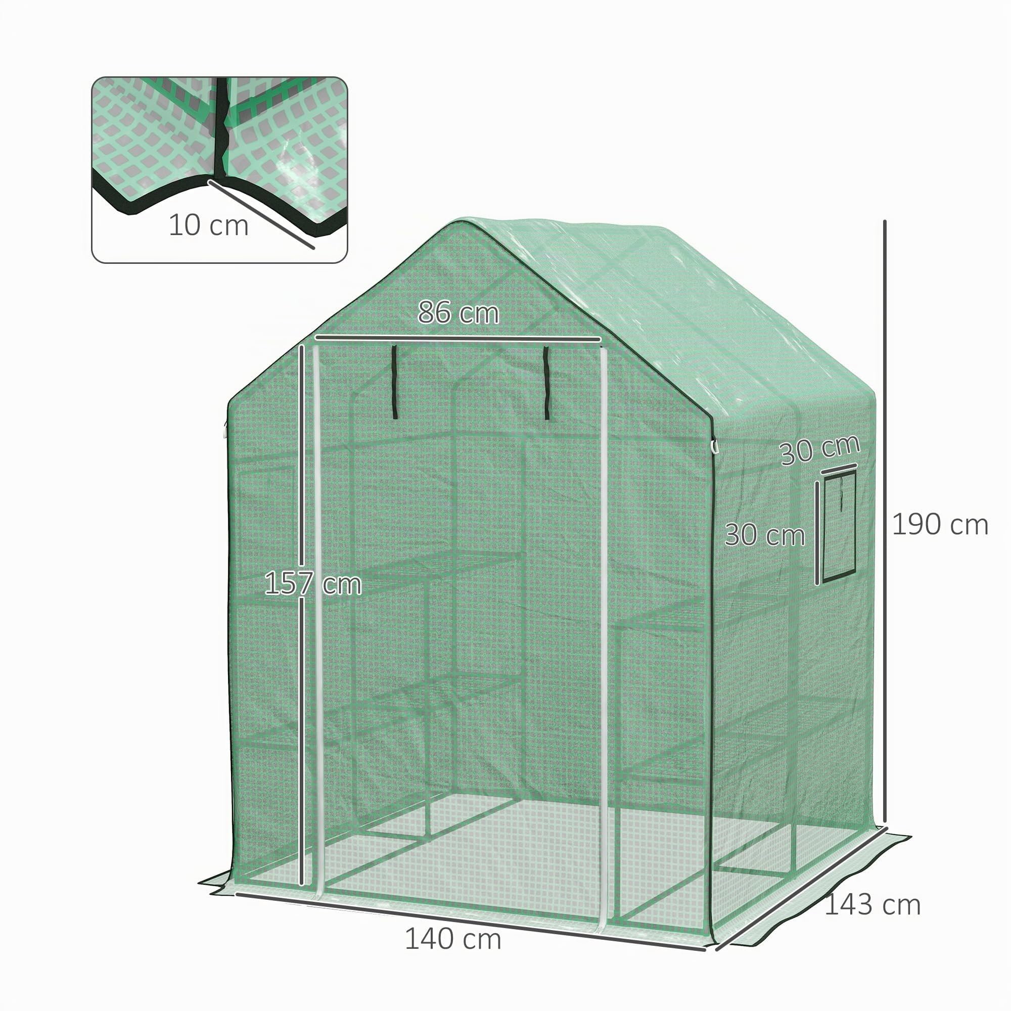 Outsunny Serra da giardino in PE con ripiani a 3 livelli, serra da balcone, telone rinforzato 135 g/m², telaio in acciaio, porta arrotolabile, per verdure, piante, fiori