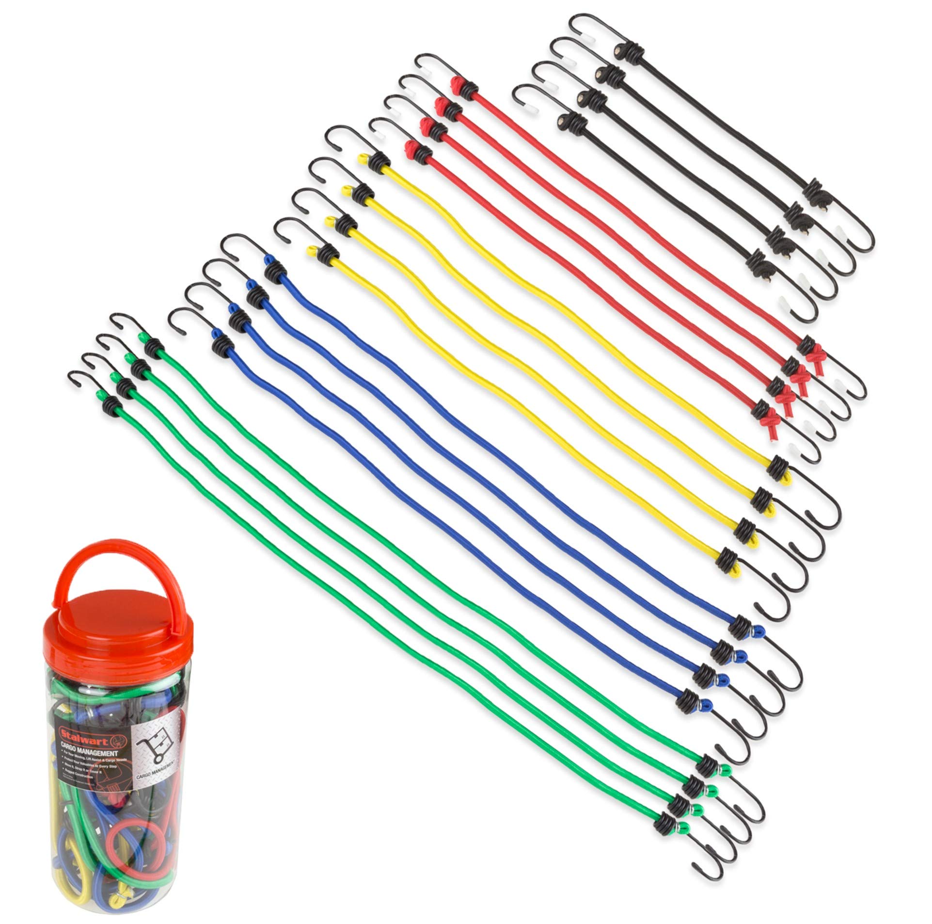 Stalwart 20 piezas Bungee Cord Surtido en recipiente de plástico