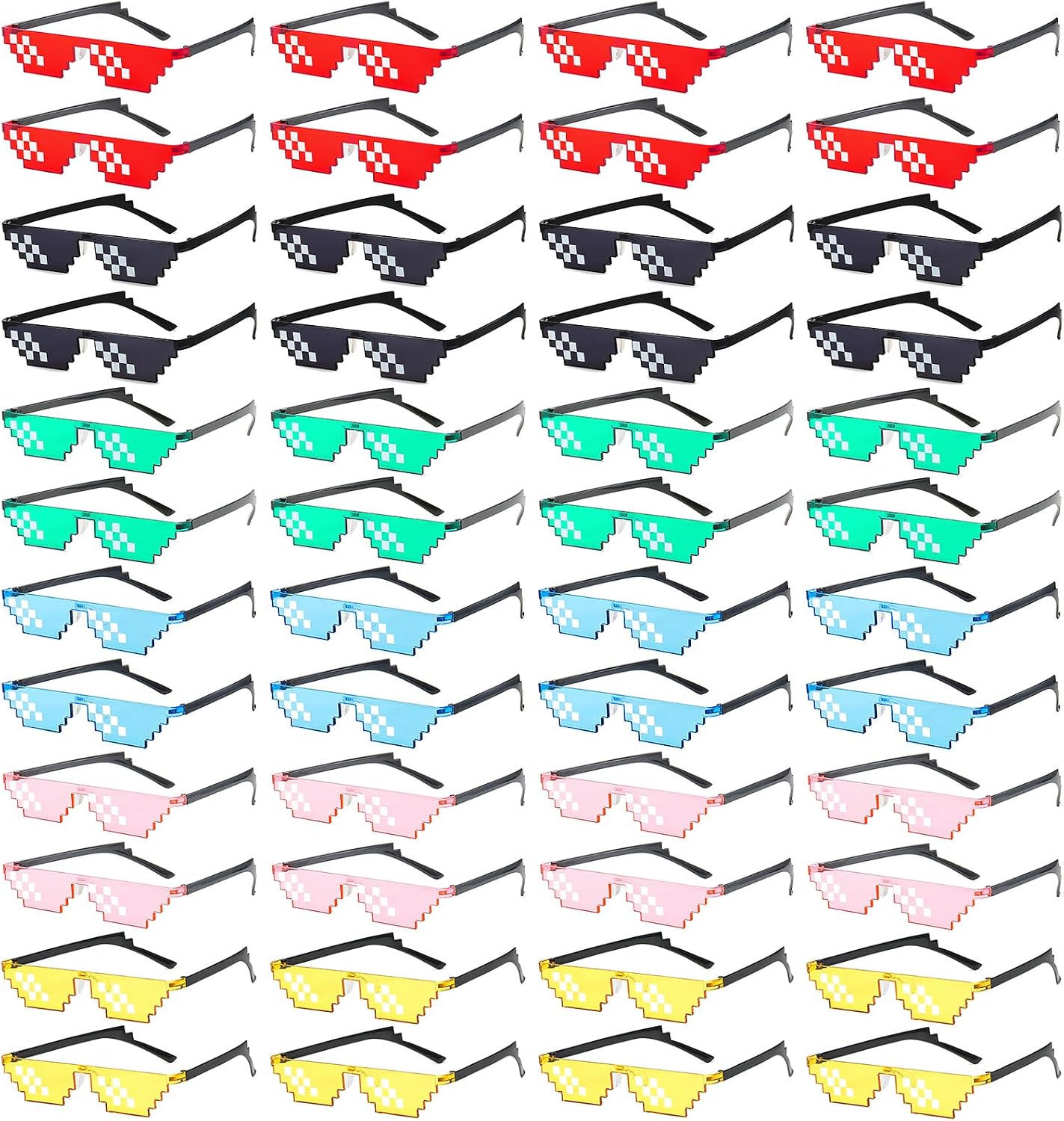 Pibupibu 24/48 Pairs Colorful/Black Thug Life Party Glasses Bulk, 8 Bit Pixel Mosaic Gamer MLG Photo Props Glasses