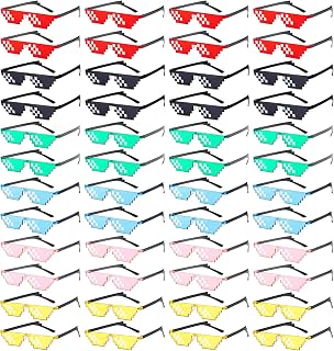 Pibupibu 24/48 Pairs Colorful/Black Thug Life Party Glasses Bulk, 8 Bit Pixel Mosaic Gamer MLG Photo Props Glasses