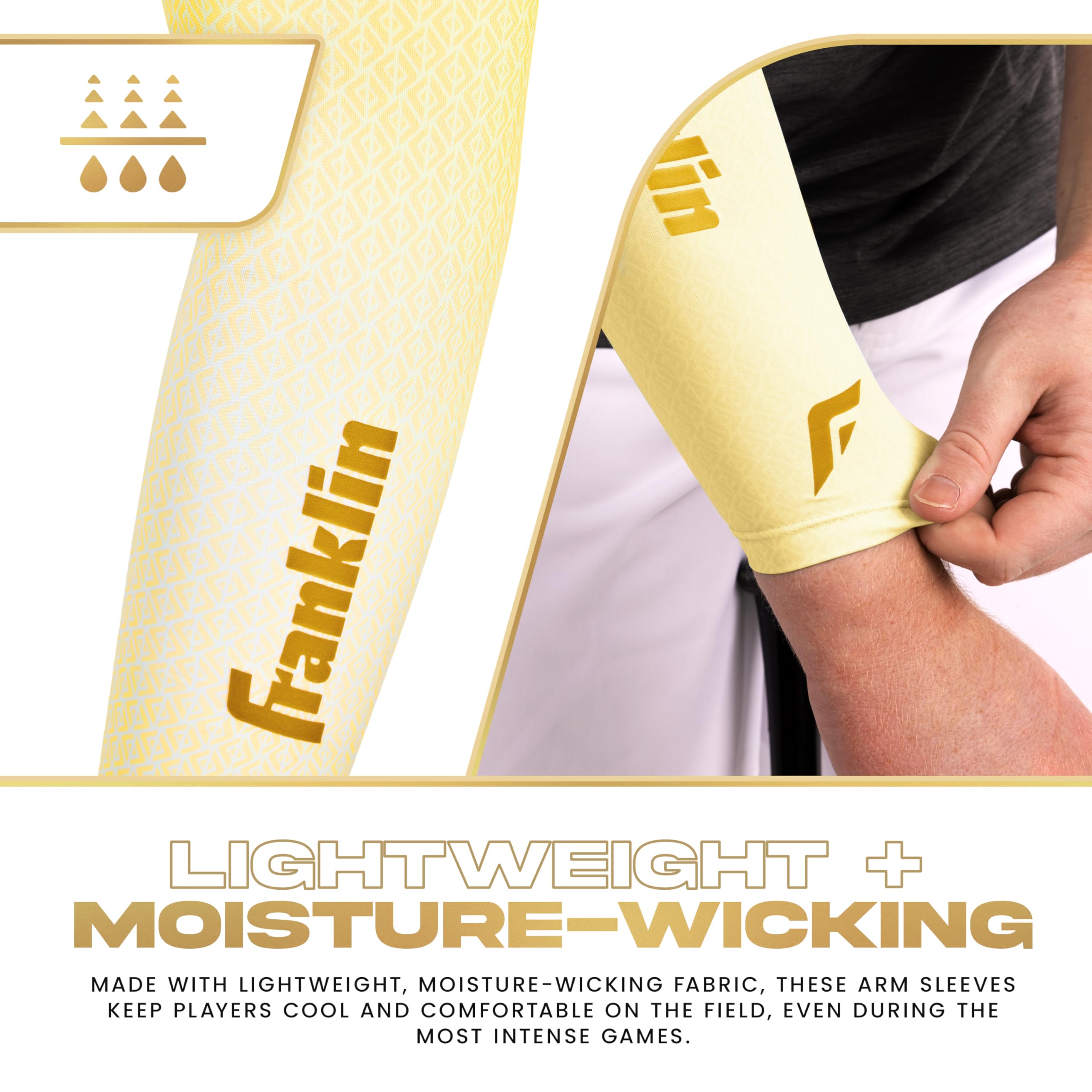 Franklin Sports Baseball-Armstulpen – Baseball + Softball-Arm-Kompressionsmanschetten für Damen und Herren – mehrere Größen + Farben, Vanille / Gold, Large-X-Large