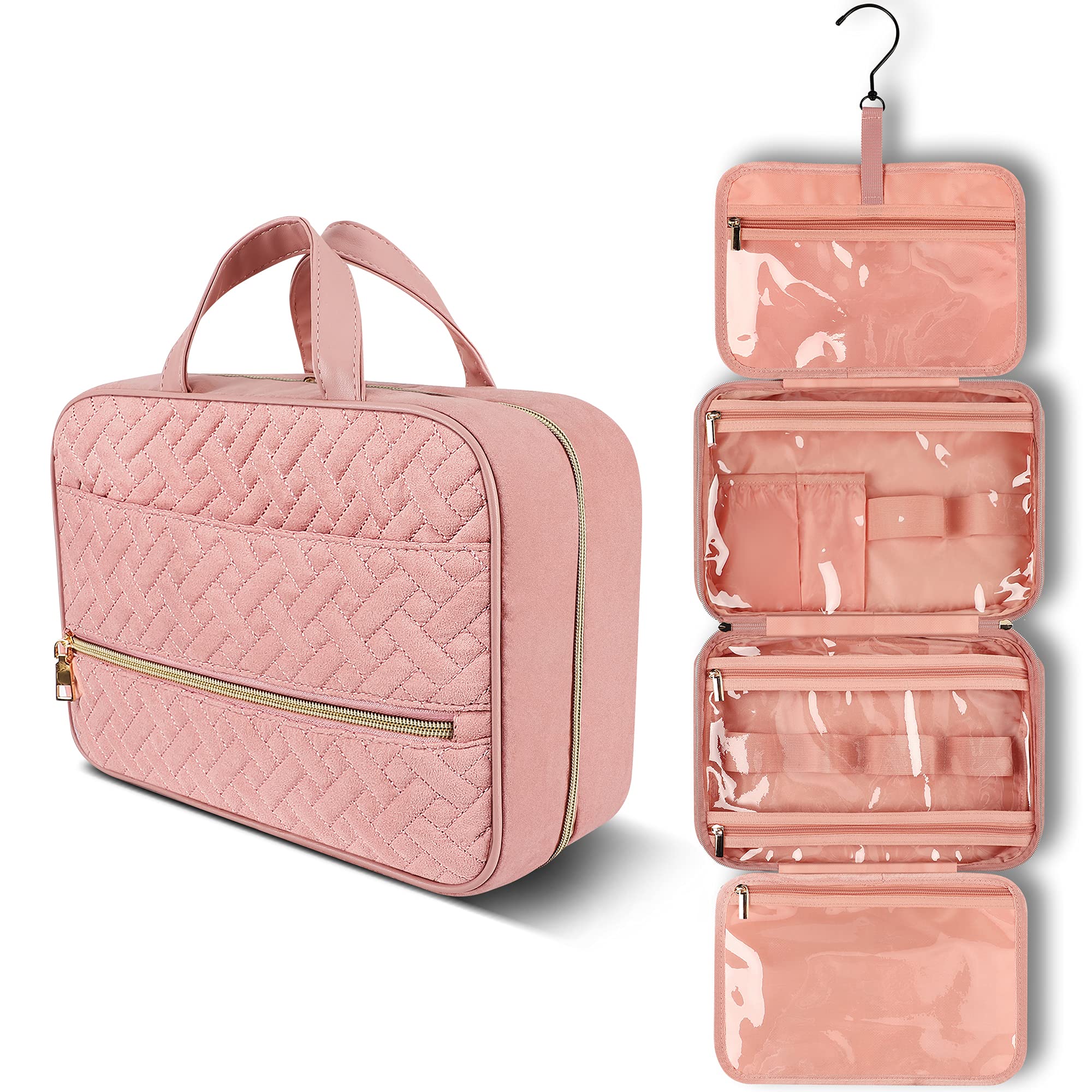 GANIBAGSToiletry Bag with sturdy large hanging hook, Water-resistant Travel Makeup Bag, Cosmetic Bag Organizer for Travel Accessories, Brushes Set, Toiletries(Medium Pink)