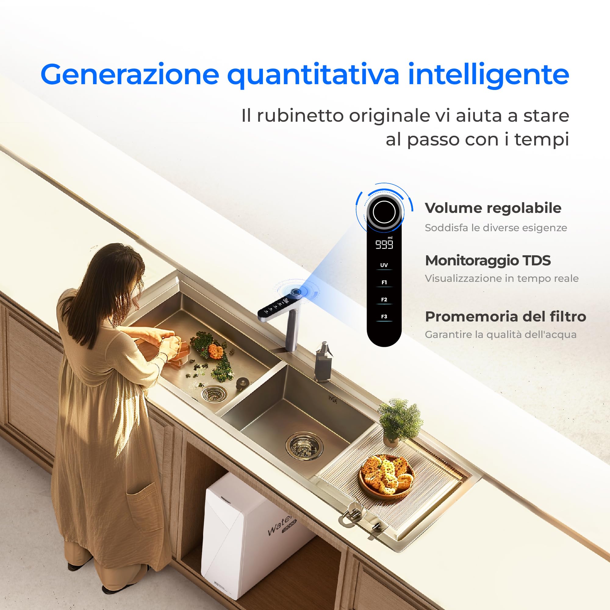 Waterdrop X12 Minerale Alcalino pH+ Osmosi Inversa Sistema, NSF/ANSI 58&372 Certificato, 1200 GPD a Flusso Rapido, Filtrazione a 11 Stadi, 3:1 da Puro a Scarico, Senza BPA
