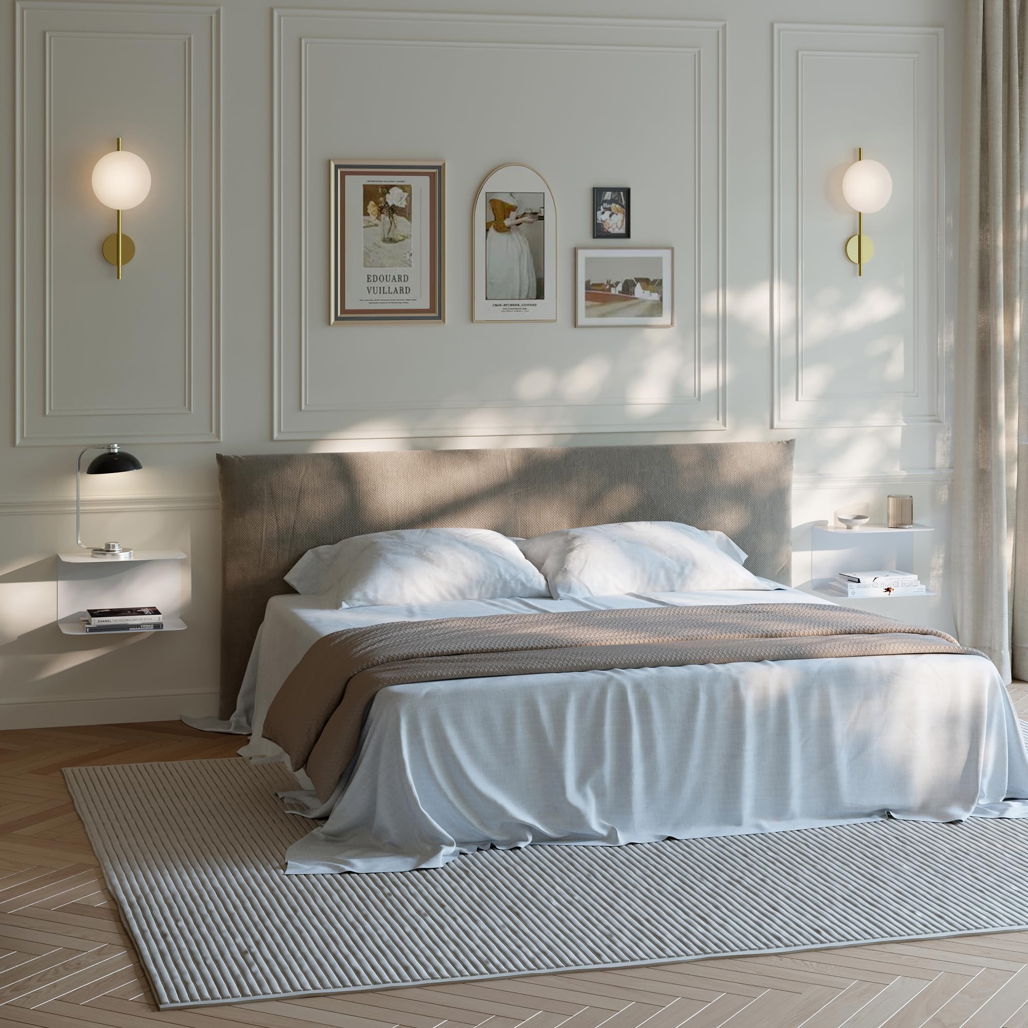 [en.casa] Set di 2 Mensole in Metallo Consolle da Parete con 2 Ripiani Comodini Sospesi a Forma di C in Stile Industriale 40x23x23cm Bianco