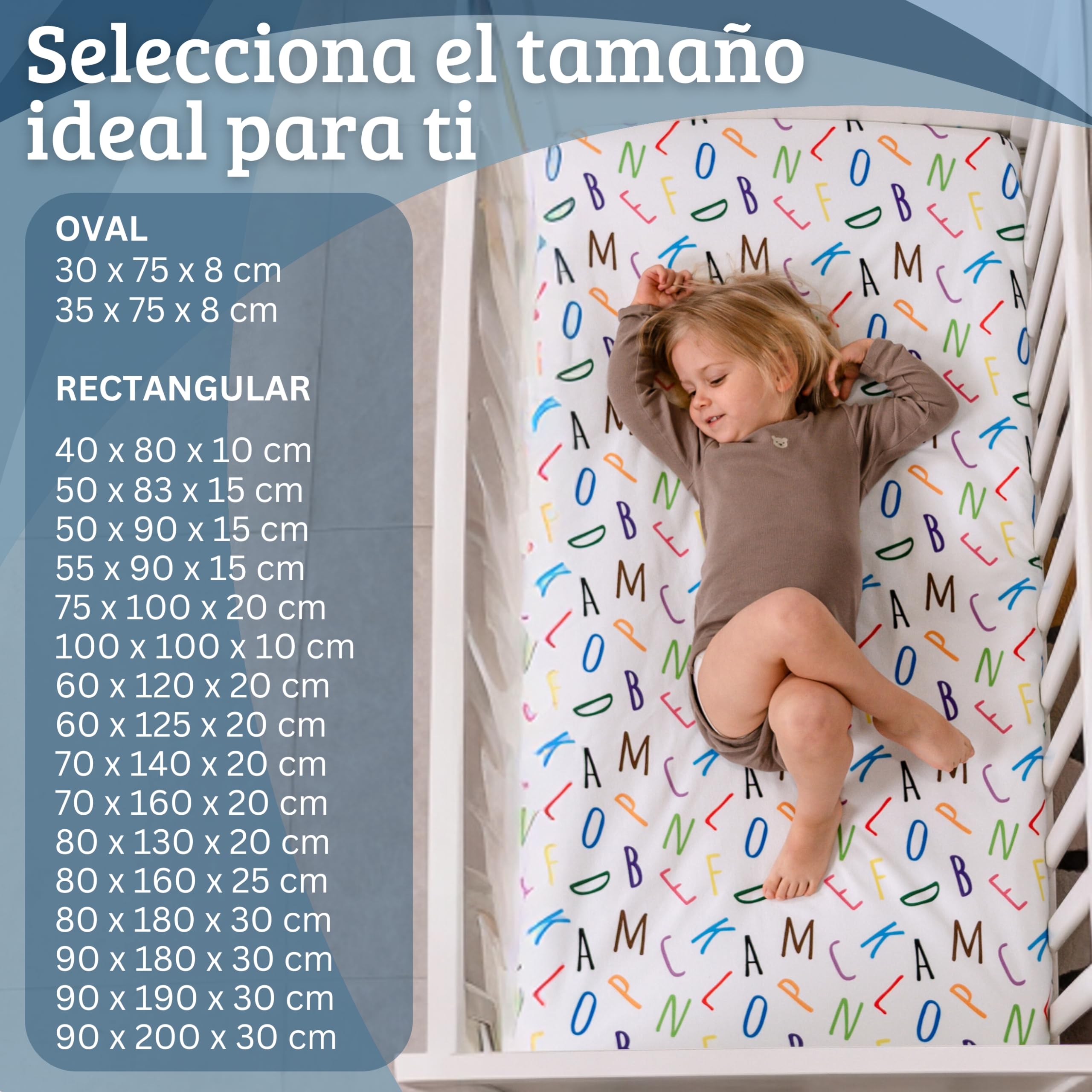 Bisoo, Set de 2 Sabanas Cuna 60x120 - Protector Colchon Cuna 60 x 120 con Esquinas Impermeables - Bajeras Algodon Jersey Impermeables, Certificado OekoTex, Set: Letras + Coches 120x60 cm